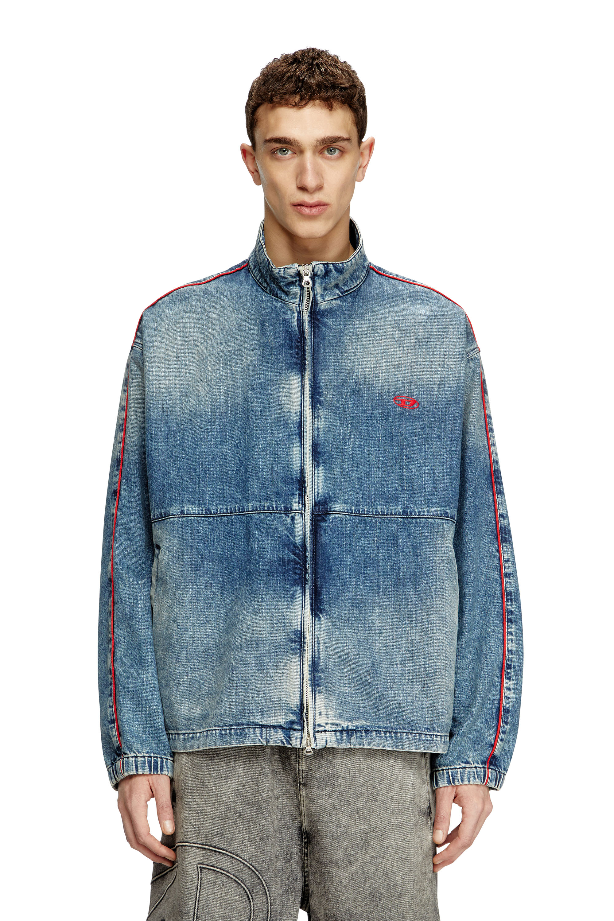 Diesel - D-KRAP-S2, Veste en denim avec passepoil rouge Homme in Bleu - 1