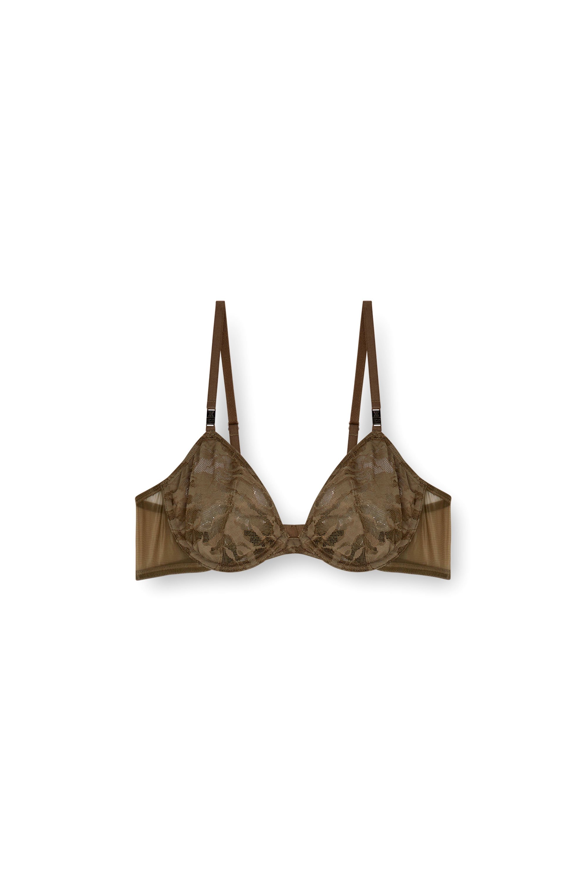 Diesel - CAMO-LACE-PLUNGE-BRA, Soutien-gorge plongeant en dentelle effet camouflage Femme in Marron - 4