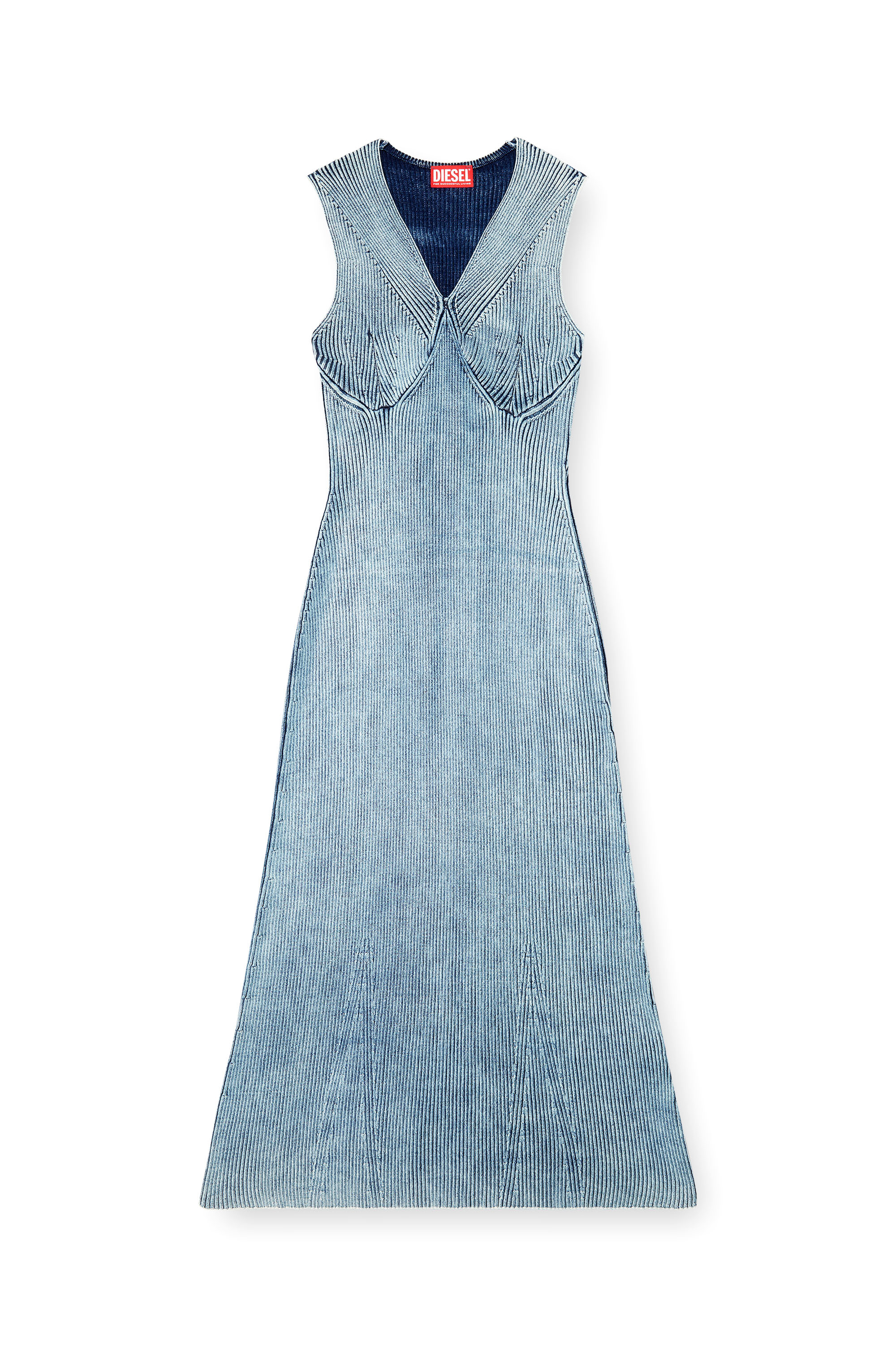 Diesel - M-MILONG, Denim-yarn midi dress with shiny effect Femme in Bleu - 2