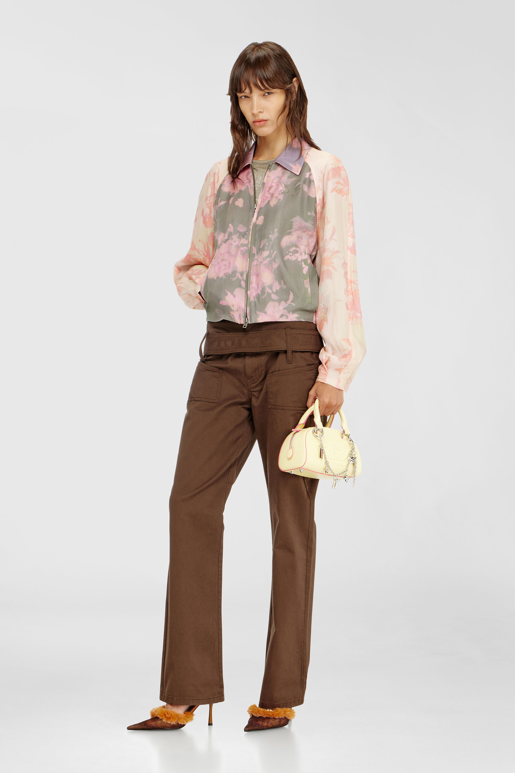 Diesel - G-ALENA, Blouson bomber fleuri en ac&eacute;tate froiss&eacute; Femme in Polychrome - 1