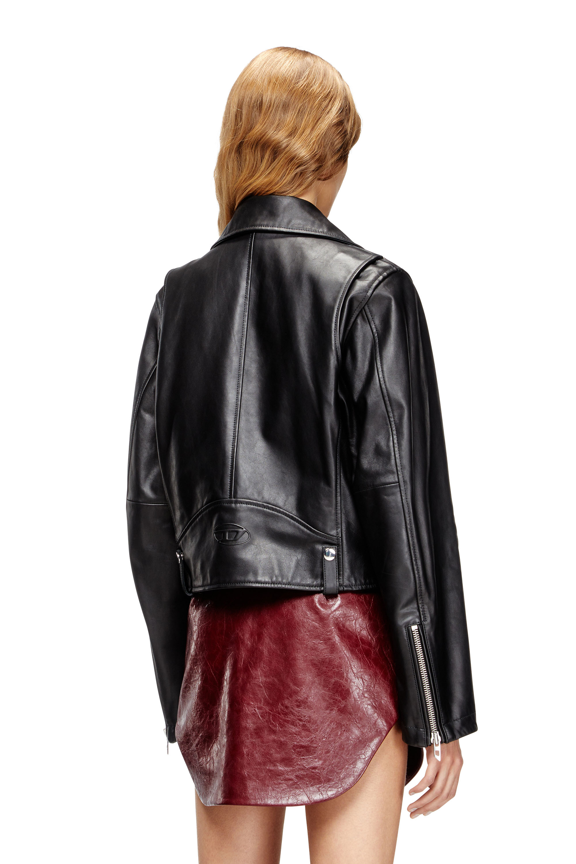 Diesel - L-UNATIC, Veste de motard en cuir ciré Femme in Noir - 4