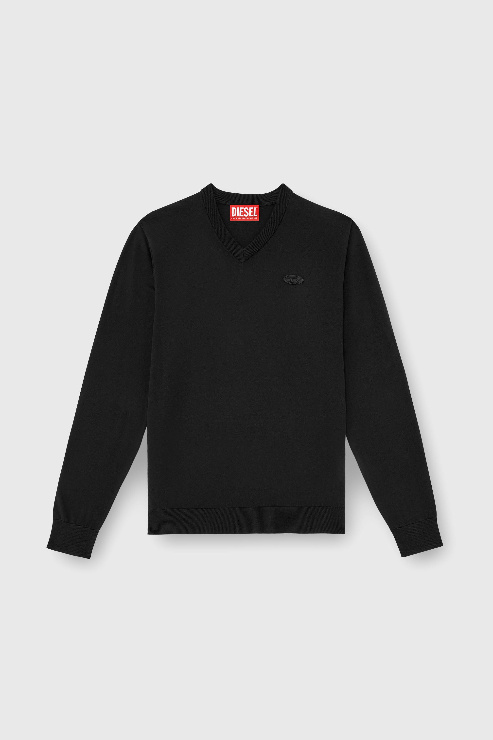 Diesel - K-FREEX-VNECK-TAG-T92, Pull en coton &agrave; col V avec logo Oval D ton sur ton Homme in Noir - 2