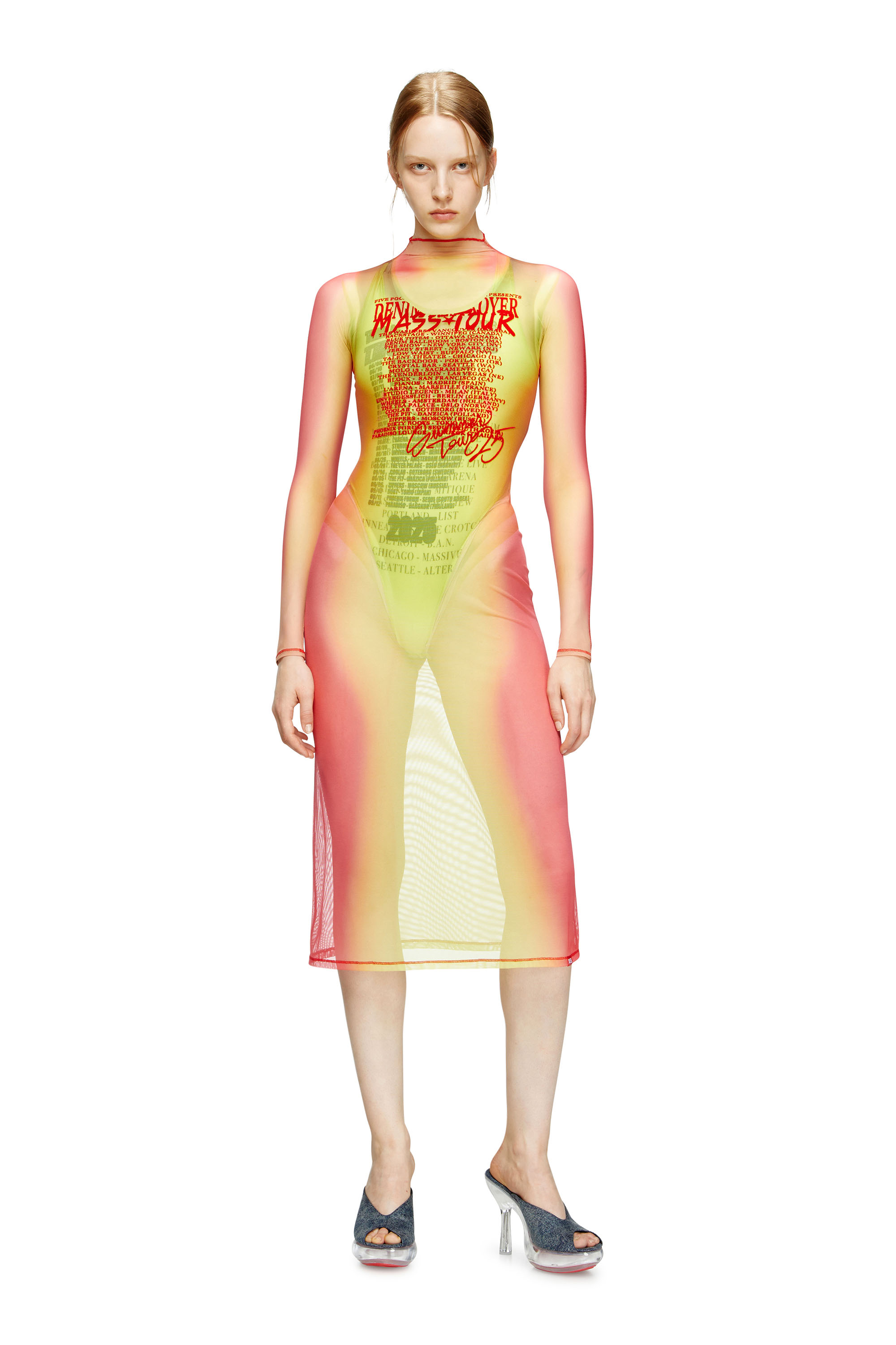 Diesel - D-AFNIC, Robe midi superposée avec imprimé paroles Femme in Polychrome - 3