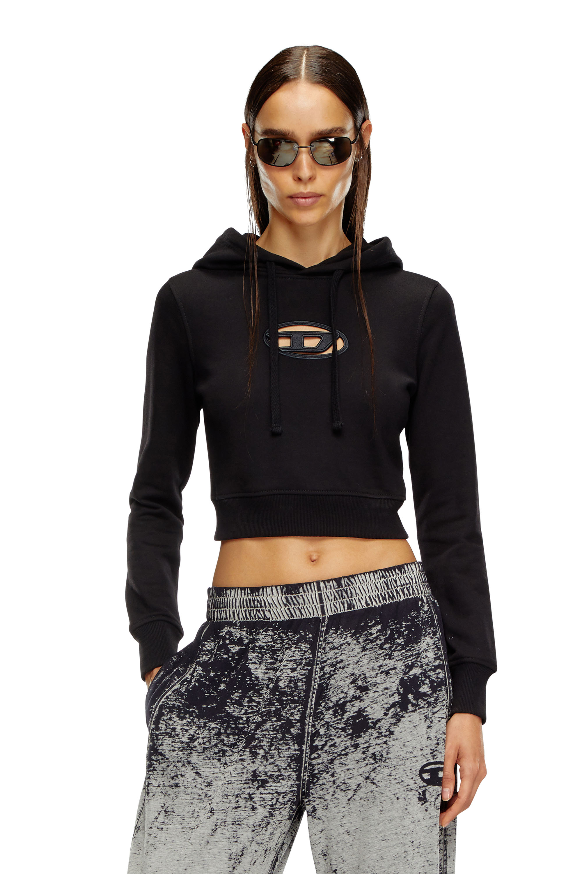 Diesel - F-SLIMMY-HOOD-OD, Femme Sweat-shirt à capuche avec cut-out Oval D in Noir - Image 1