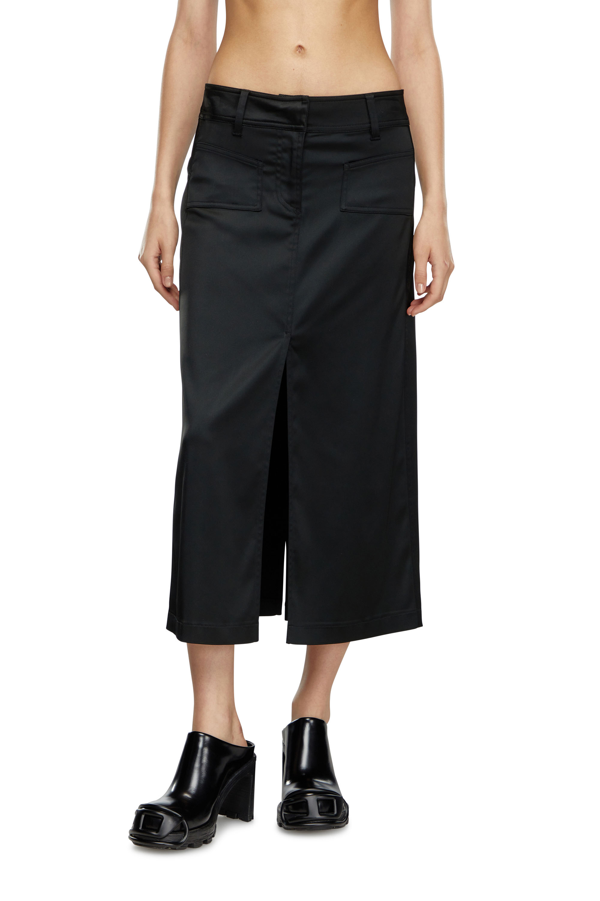 Diesel - O-YAN, Jupe midi en satin stretch Femme in Noir - 1