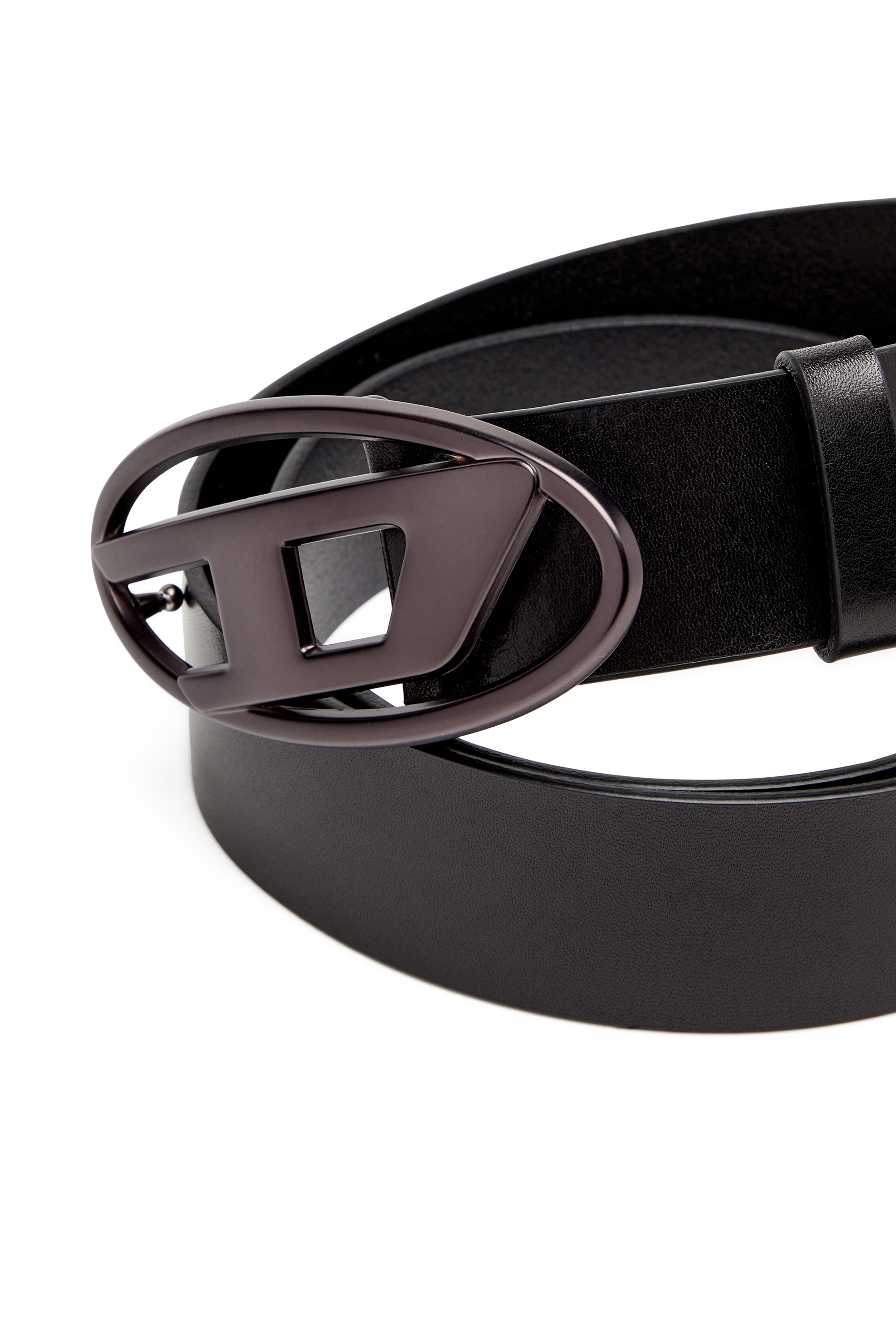 Diesel - B-1DR, Ceinture en cuir avec boucle Oval D métallisée Mixte in Noir - 3