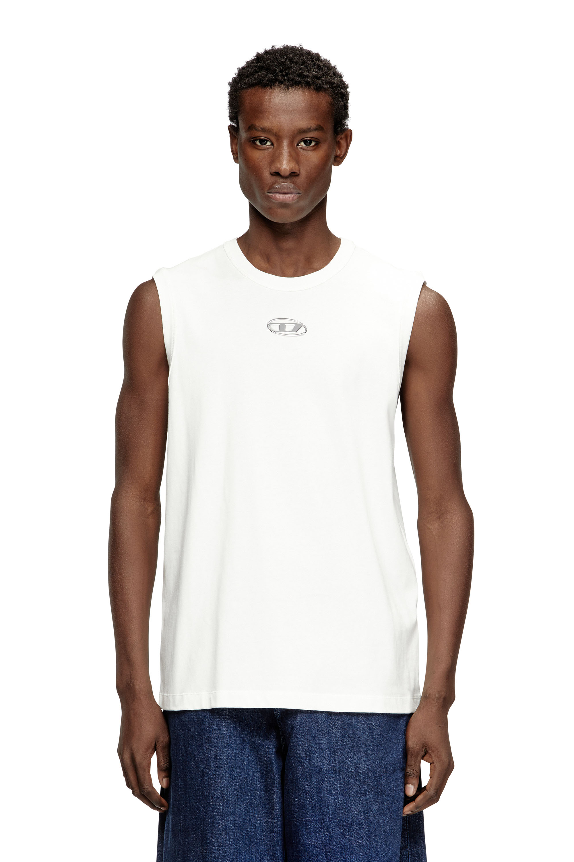 Diesel - T-BISCO-IOD, Haut en coton sans manches avec Ovale D métallique Homme in Blanc - 1