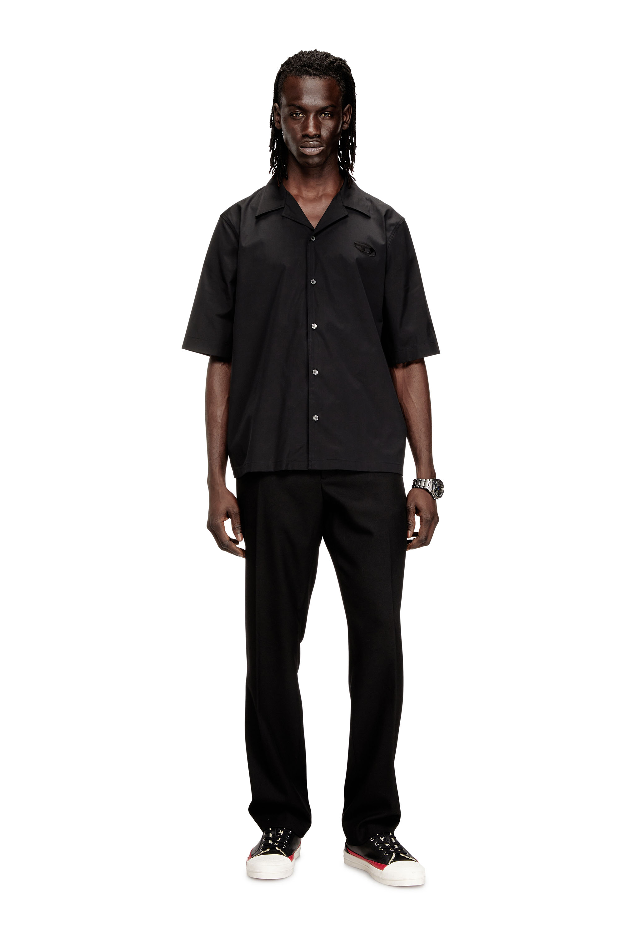 Diesel - S-MAC-GSBH, Chemise en popeline stretch avec broderie Oval D Homme in Noir - 1