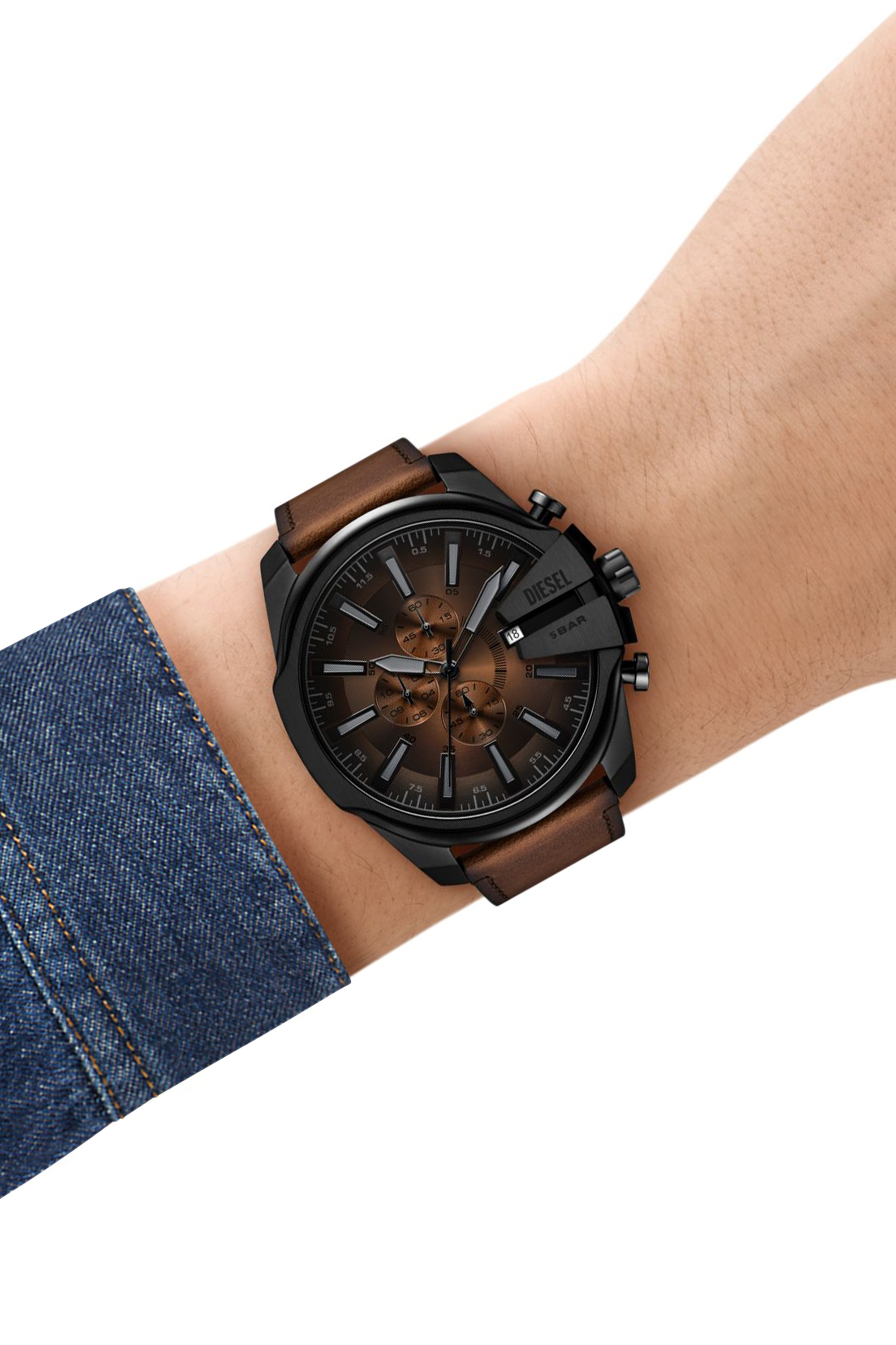 Diesel - DZ4692 WATCH, Montre Mega Chief Slim en cuir brun Homme in Marron - 4