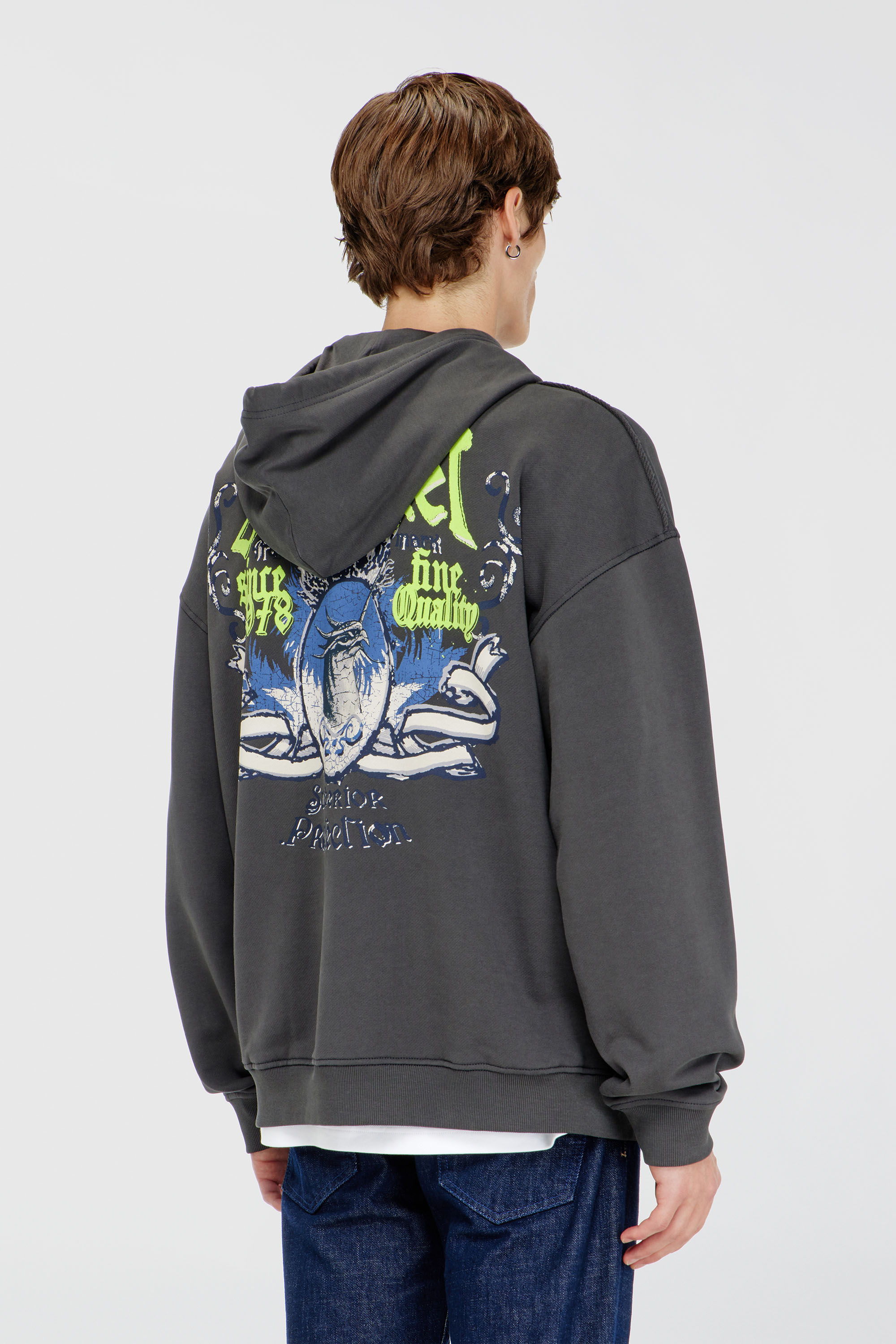 Diesel - S-BOXT-HOOD-AA2, Sweat &agrave; capuche en coton avec graphismes floqu&eacute;s Homme in Gris - 4