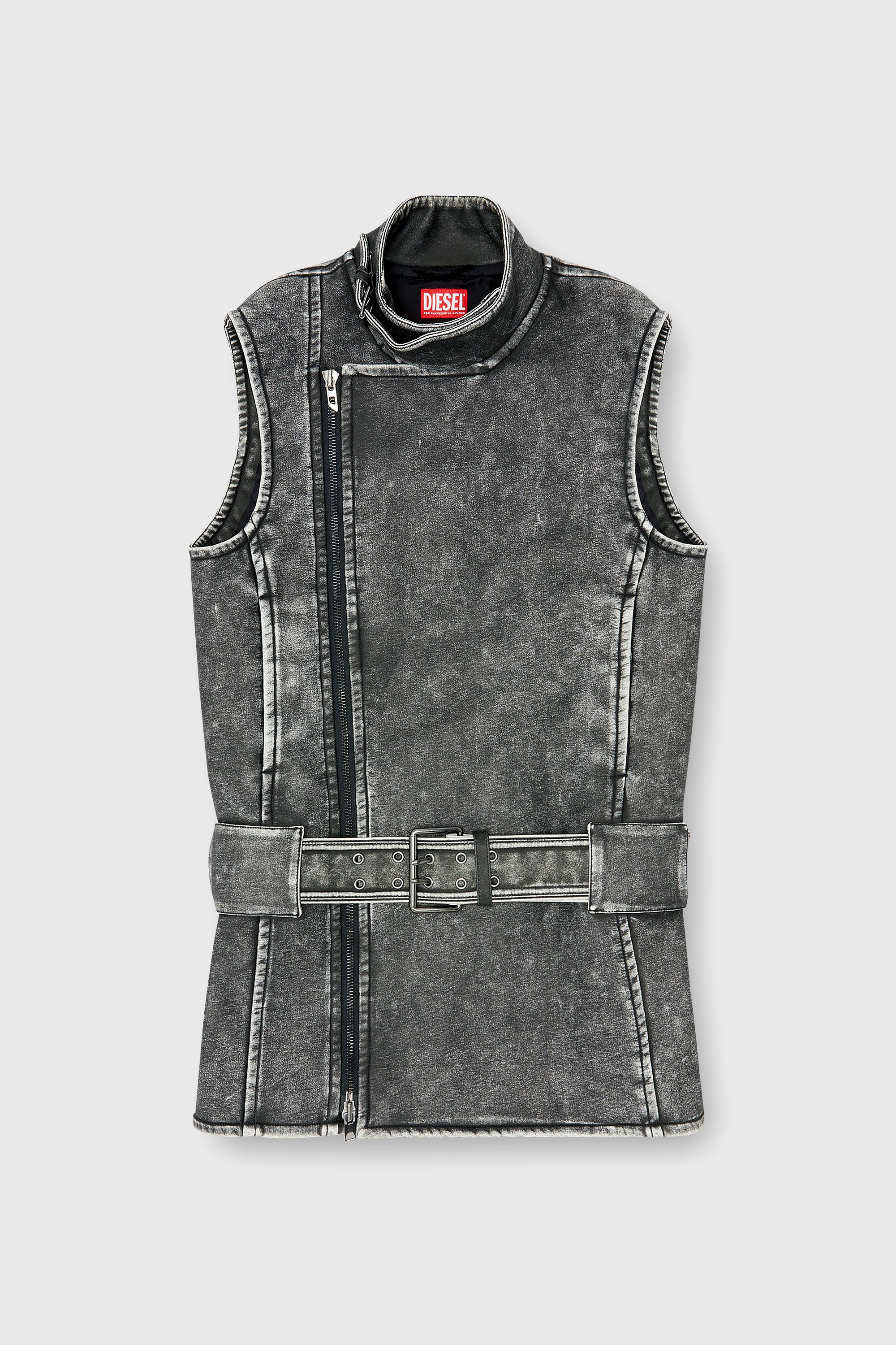 Diesel - D-IKE, Robe mini style biker avec ceinture Femme in Gris - 1
