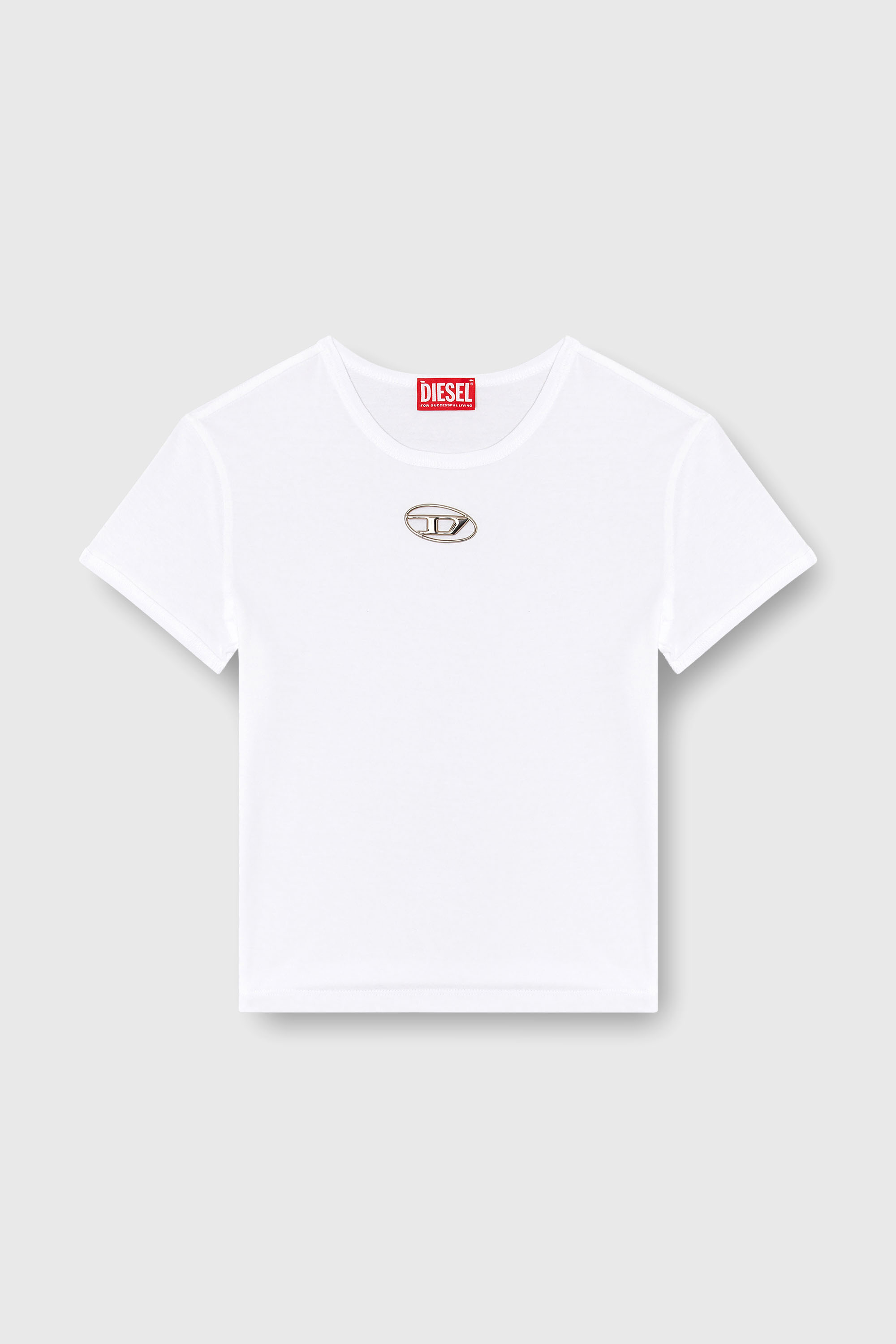 Diesel - T-UNCUTIE-LONG-OD-Q1, T-shirt slim fit avec cut-out Oval D Femme in Blanc - 2