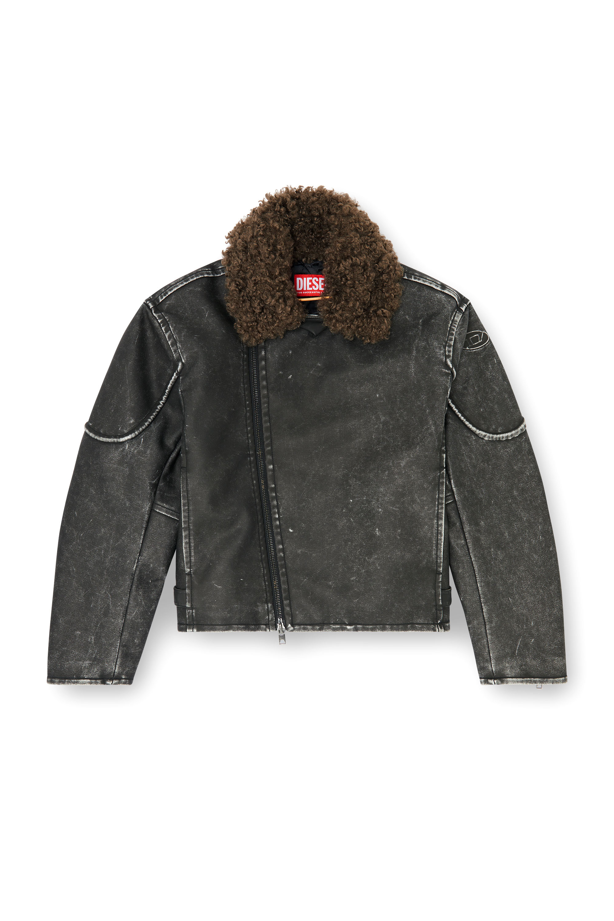Diesel - W-ALEX, Veste biker avec col amovible Homme in Gris - 3