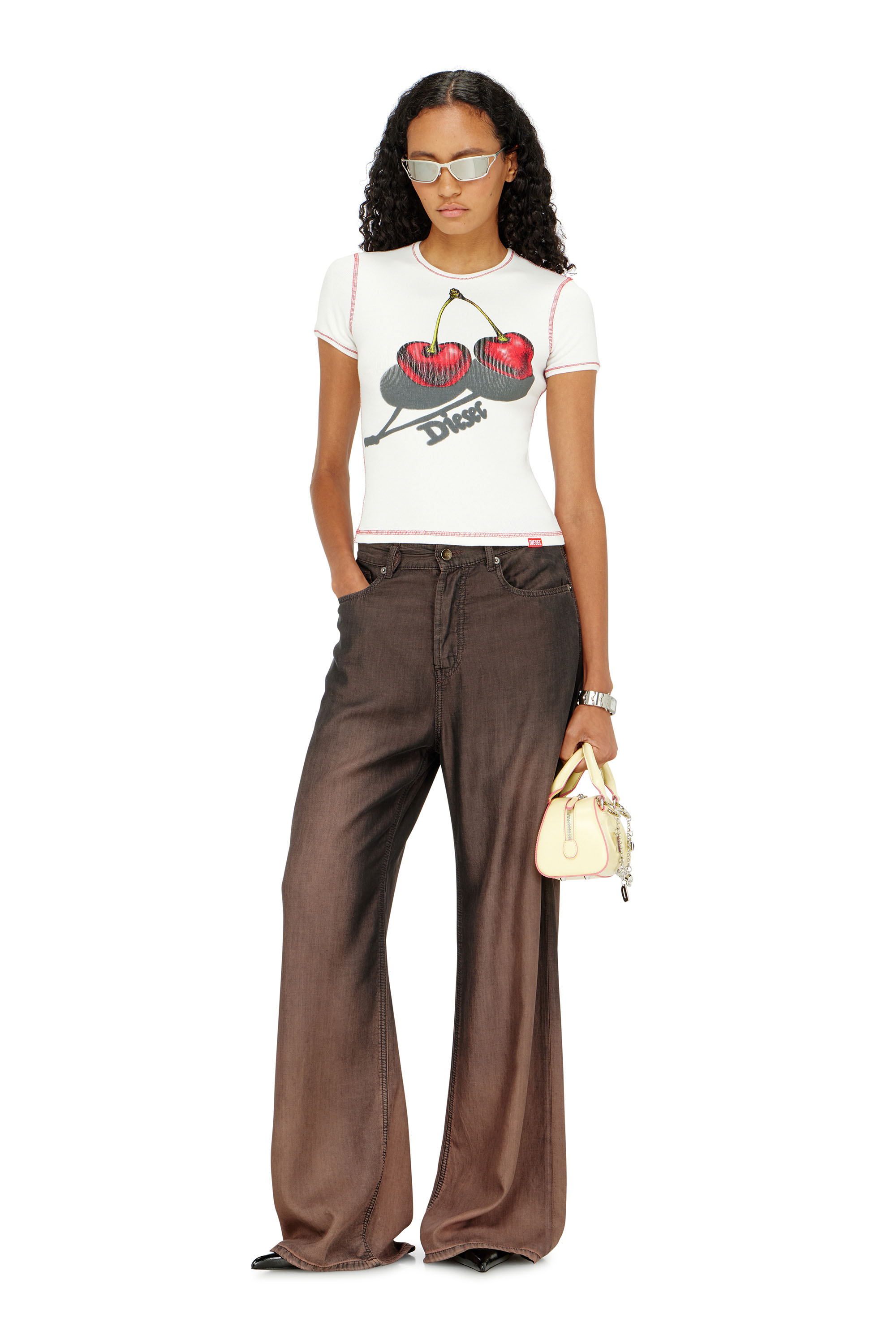 Diesel - SV-T-ELE-CHER, T-shirt en coton slim avec imprim&eacute; cerise Femme in Blanc - 2