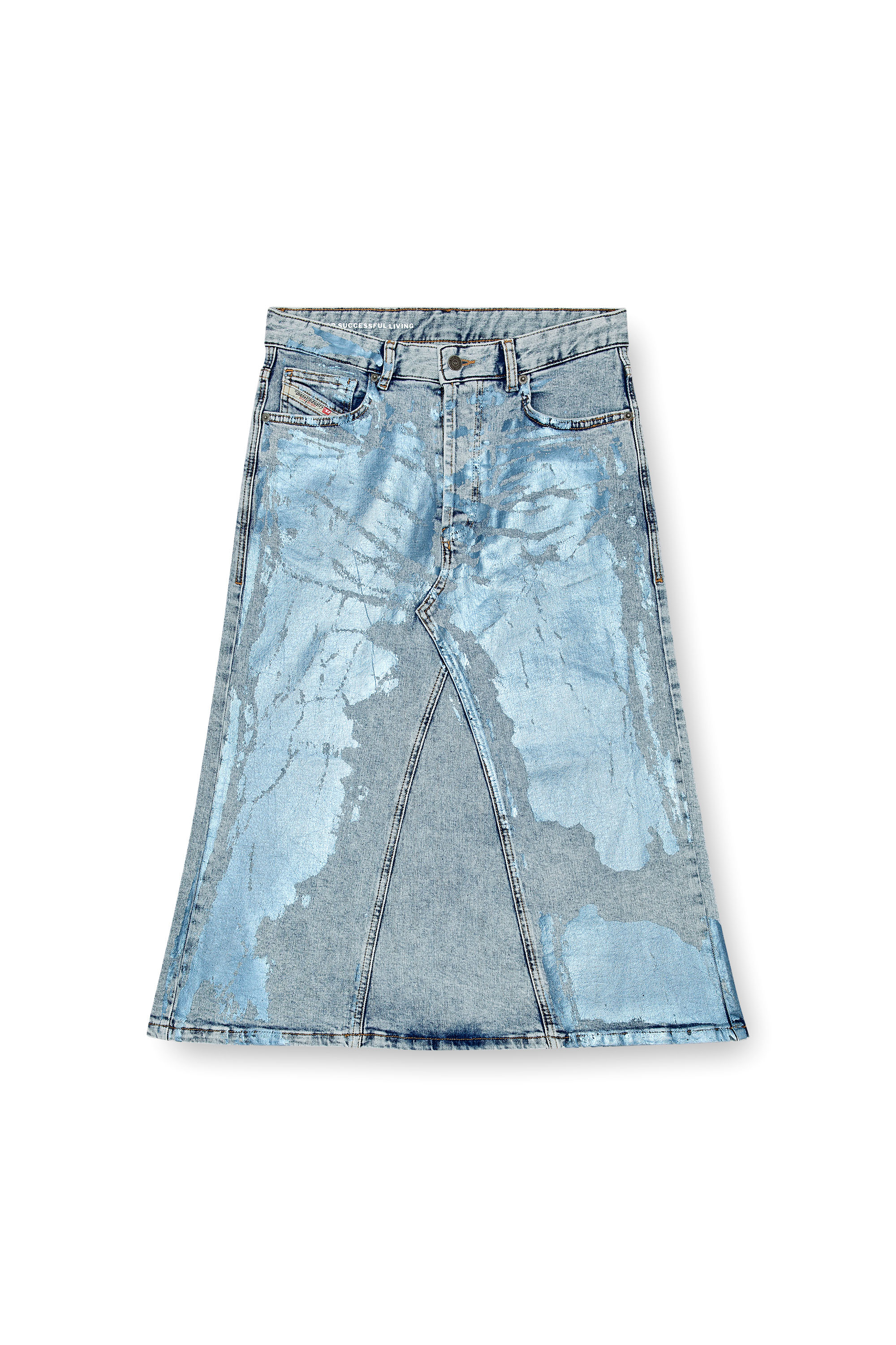 Diesel - DE-PAGO-MID-S, Jupe midi en denim aux couleurs pop Femme in Bleu - 3