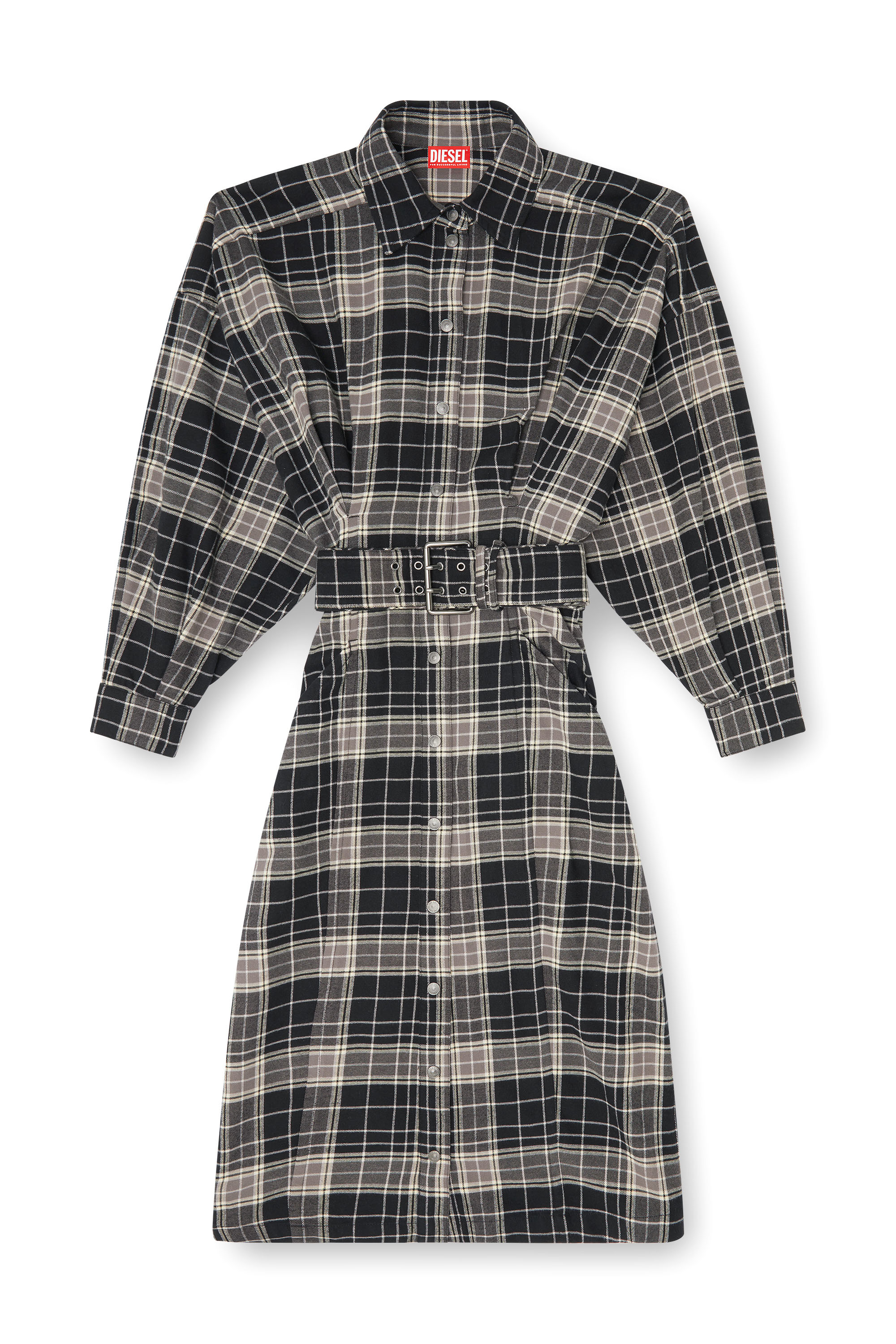 Diesel - D-EDALUS, Robe midi en flanelle &agrave; carreaux avec large ceinture Femme in Polychrome - 1