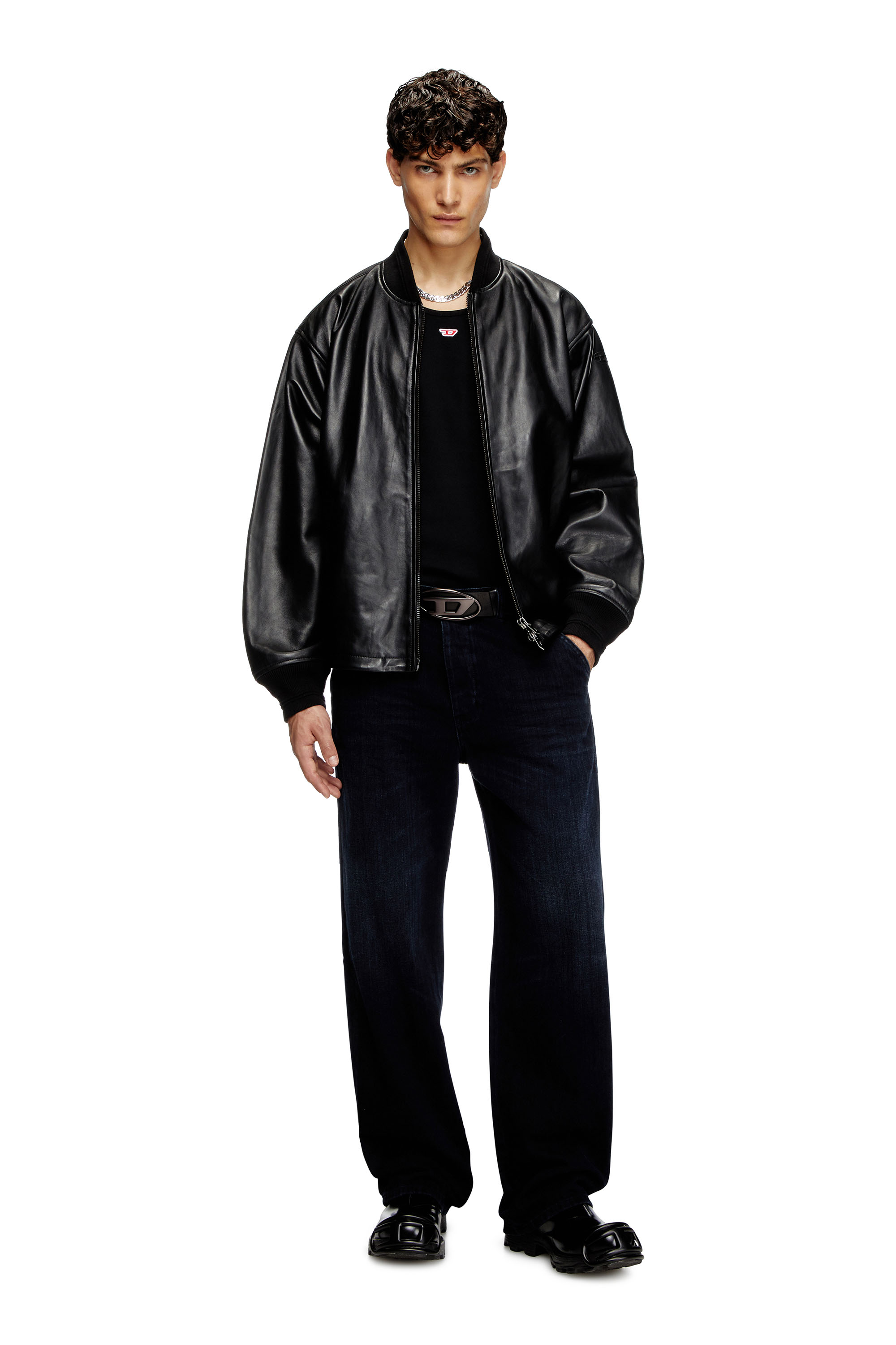 Diesel - L-KHAT, Veste bomber en cuir ciré Homme in Noir - 1