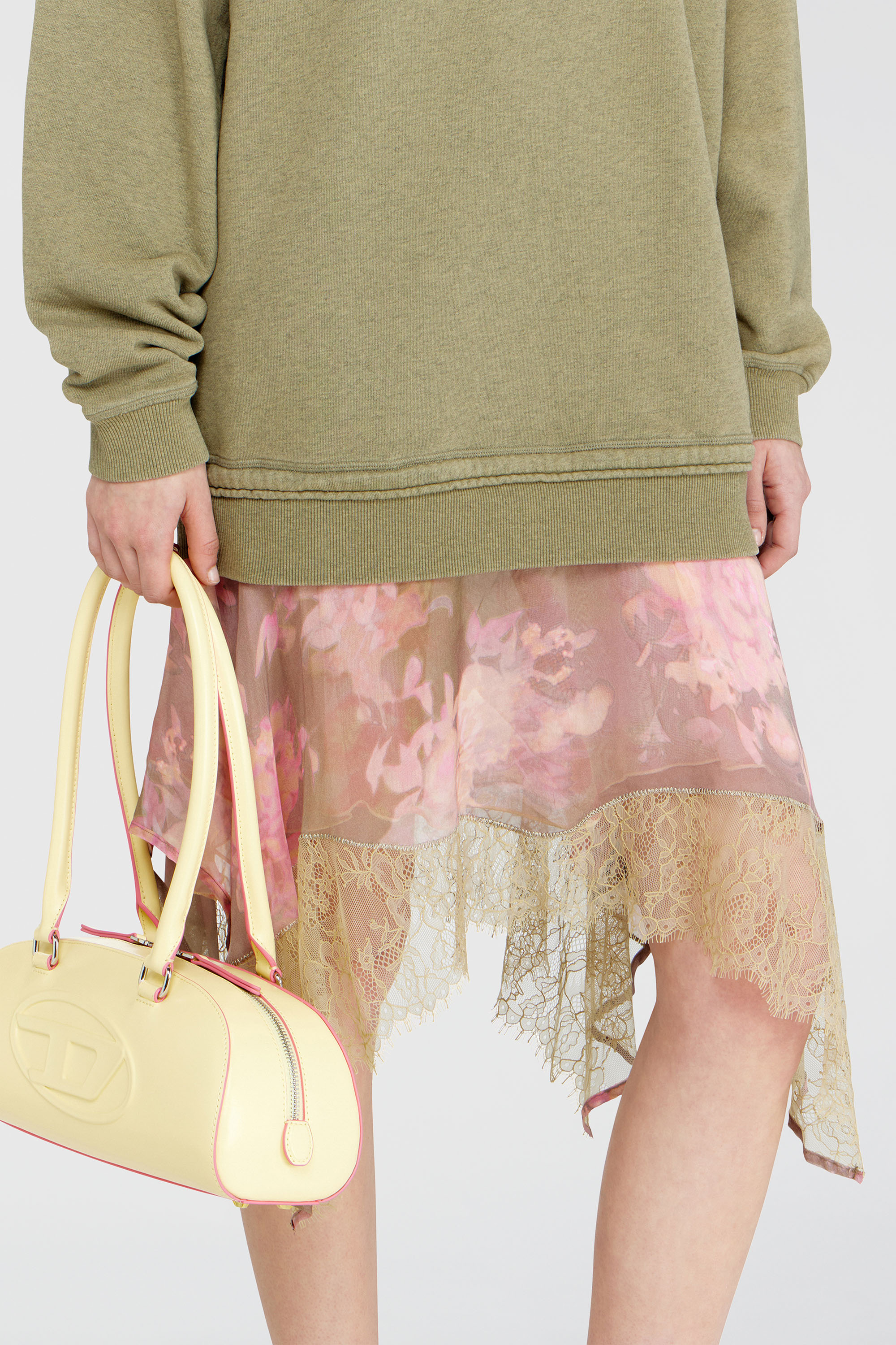Diesel - D-ORELY, Robe sweat avec jupe &agrave; demi-longueur en chiffon et dentelle Femme in Polychrome - 5