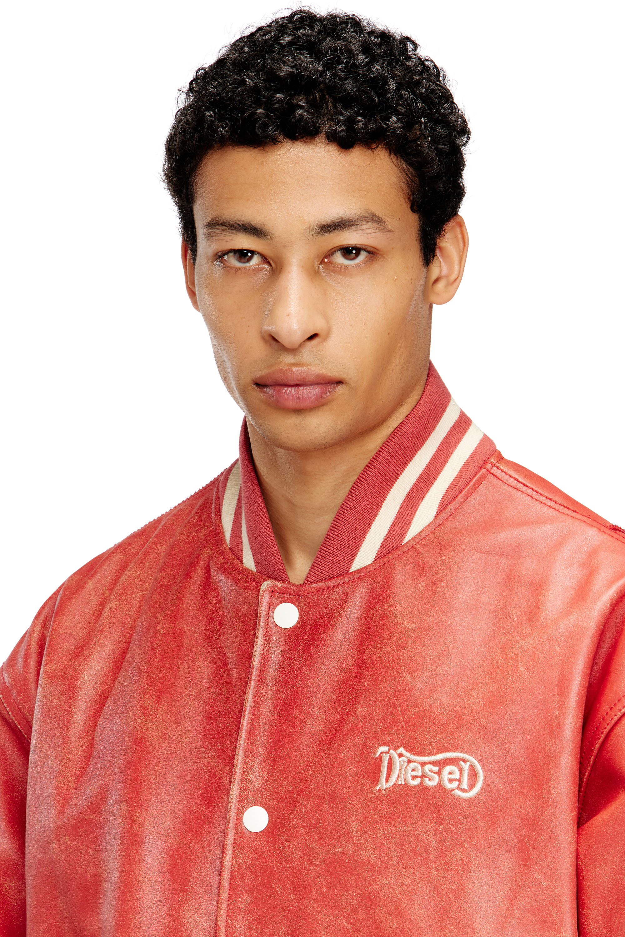 Diesel - L-DIFORDI-20TH, Blouson aviateur en cuir avec logo Diesel Mixte in Rouge - 5