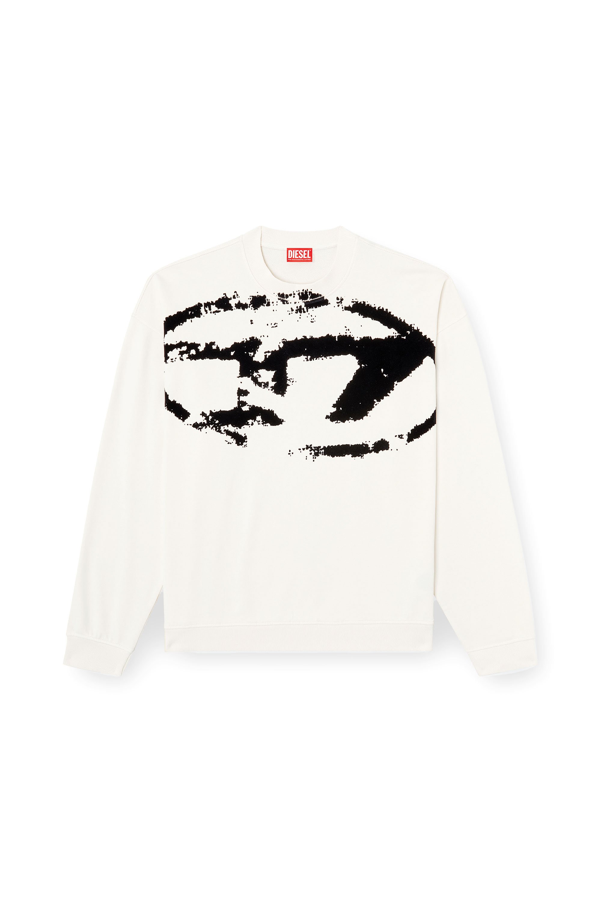 Diesel - S-BOXT-N5, Man's Sweatshirt with distressed flocked logo in White/Black - 3