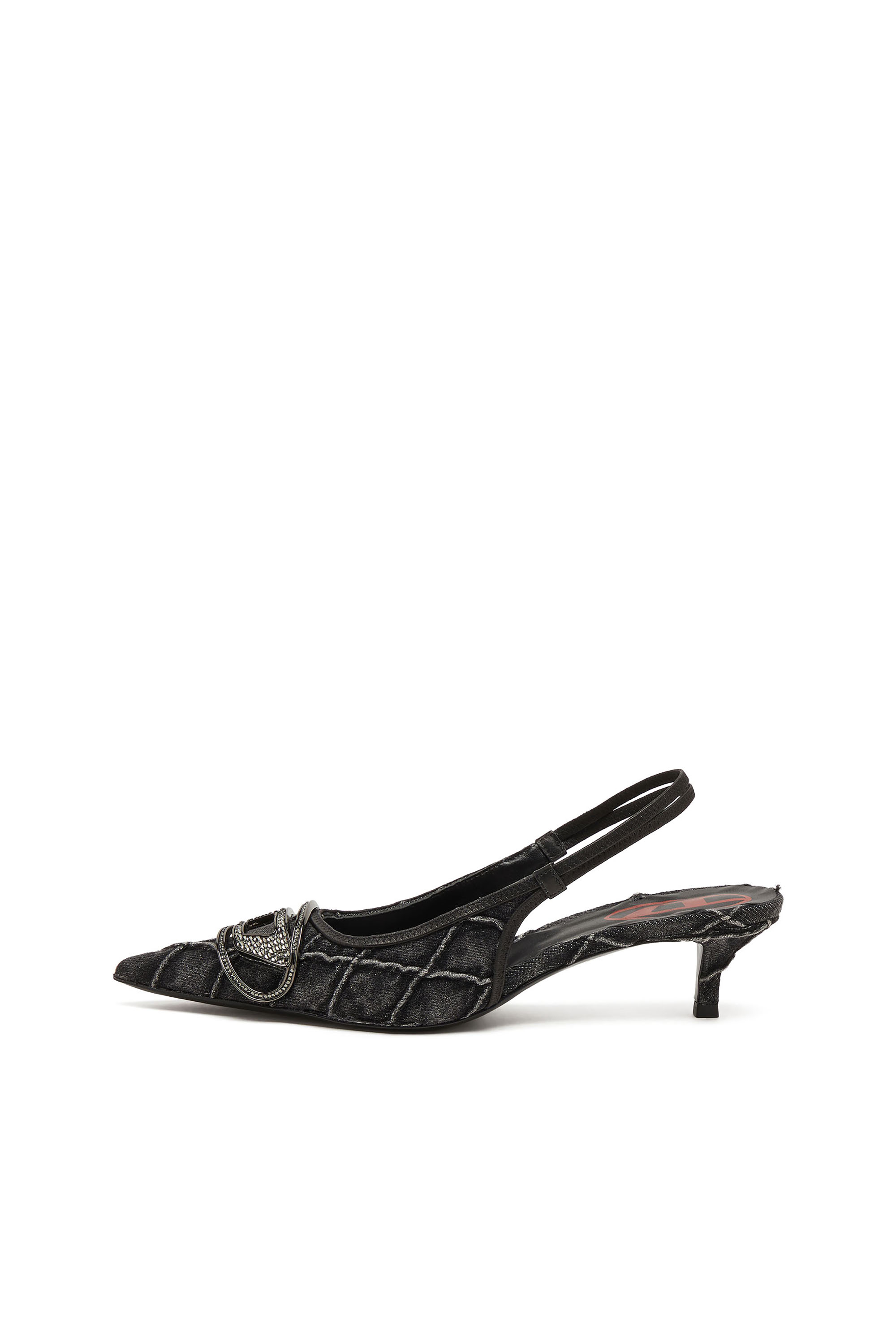 Diesel - D-VENUS SB 40, D-Venus-Crystal-logo escarpins en denim matelassé à bride arrière Femme in Noir - 2
