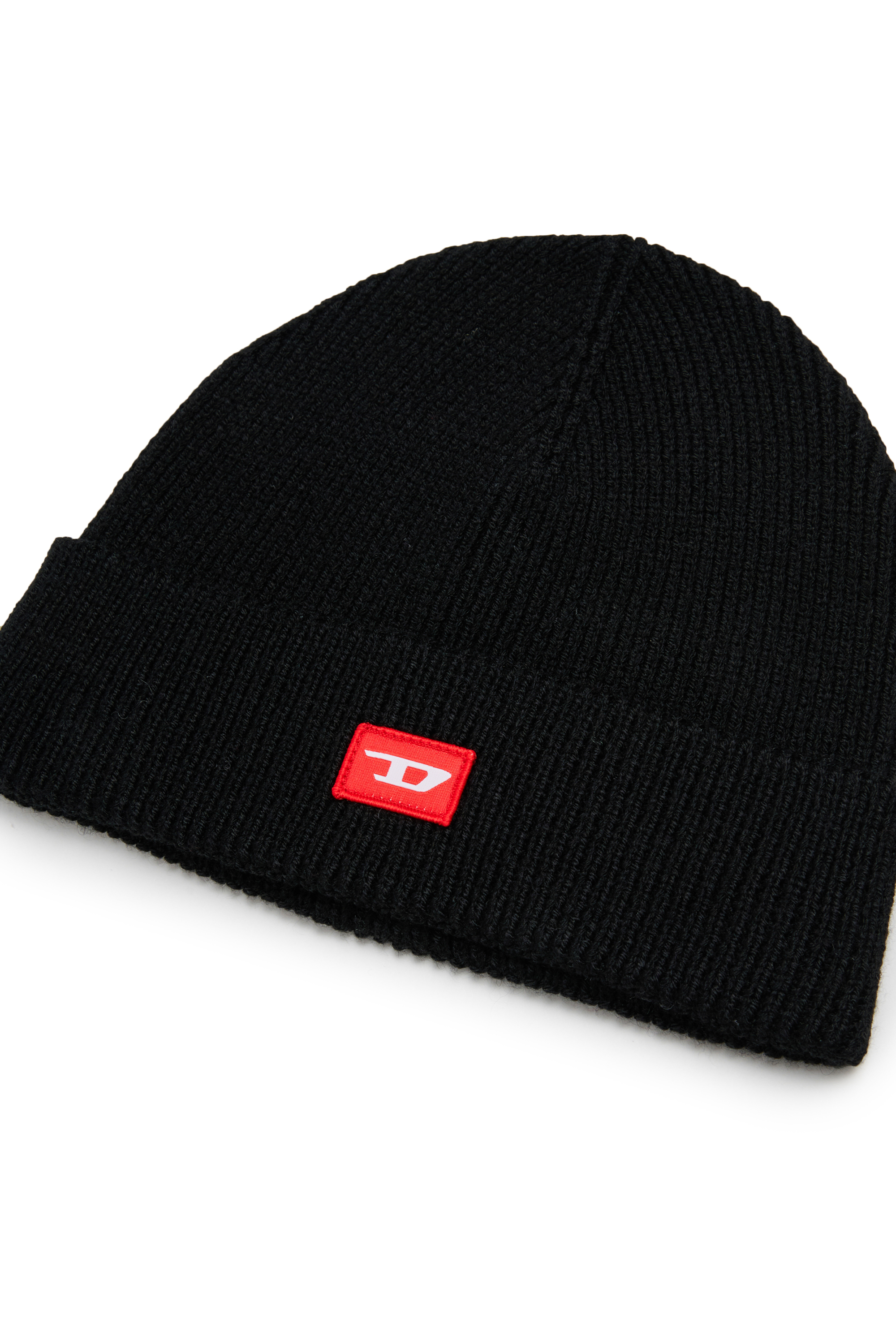 Diesel - FLOT, Bonnet en laine m&eacute;lang&eacute;e avec patch logo D Mixte in Noir - 3