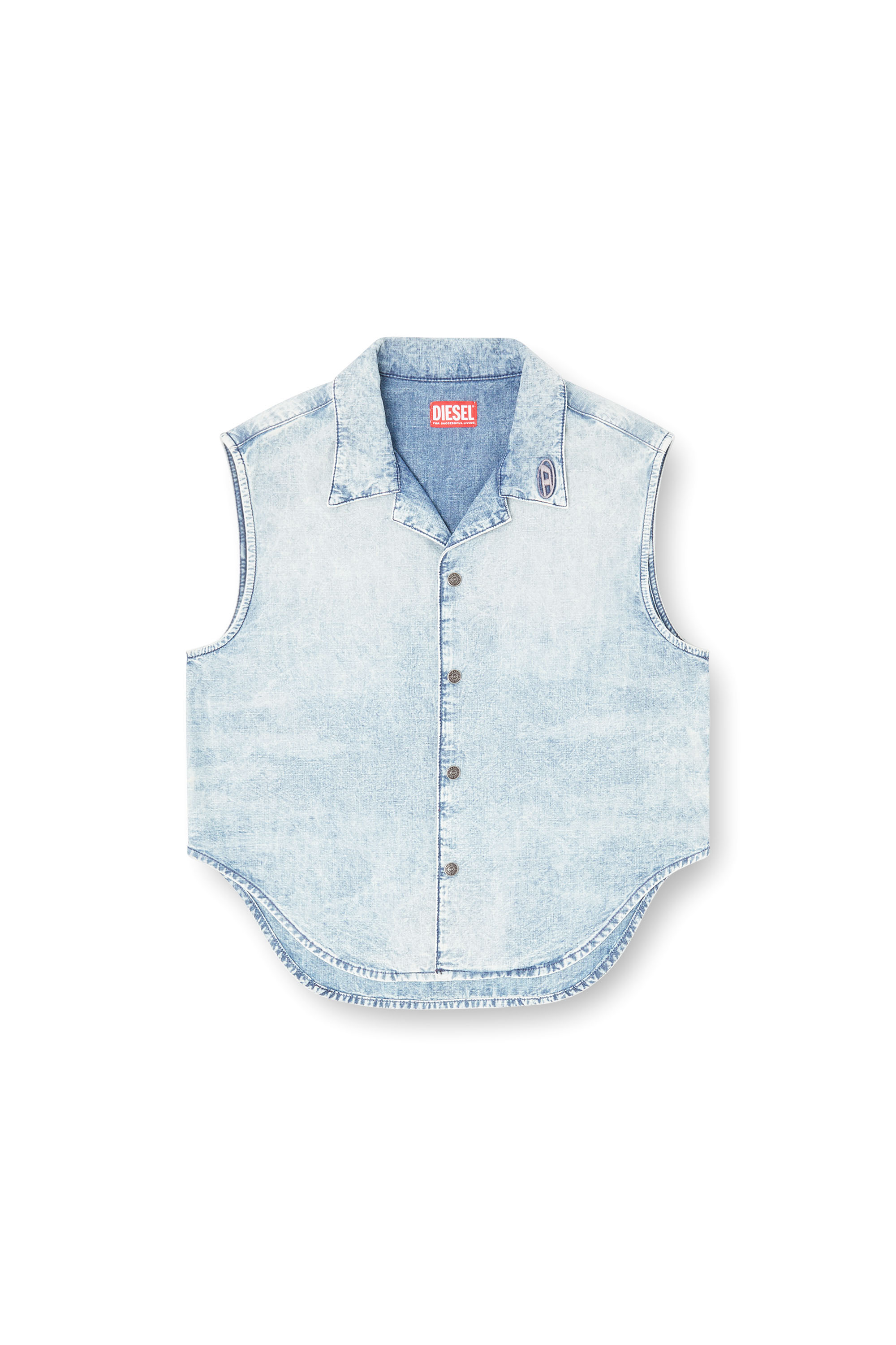 Diesel - DE-NABI-S, Haut sans manches en denim marbré Femme in Bleu - 3
