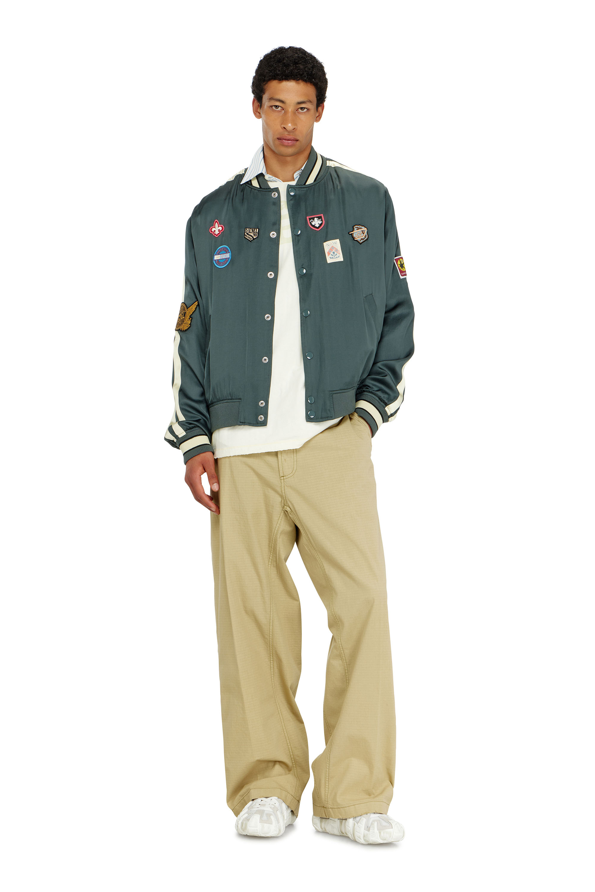 Diesel - J-ANNU, Blouson bomber satin&eacute; avec patchs Homme in ToBeDefined - 2