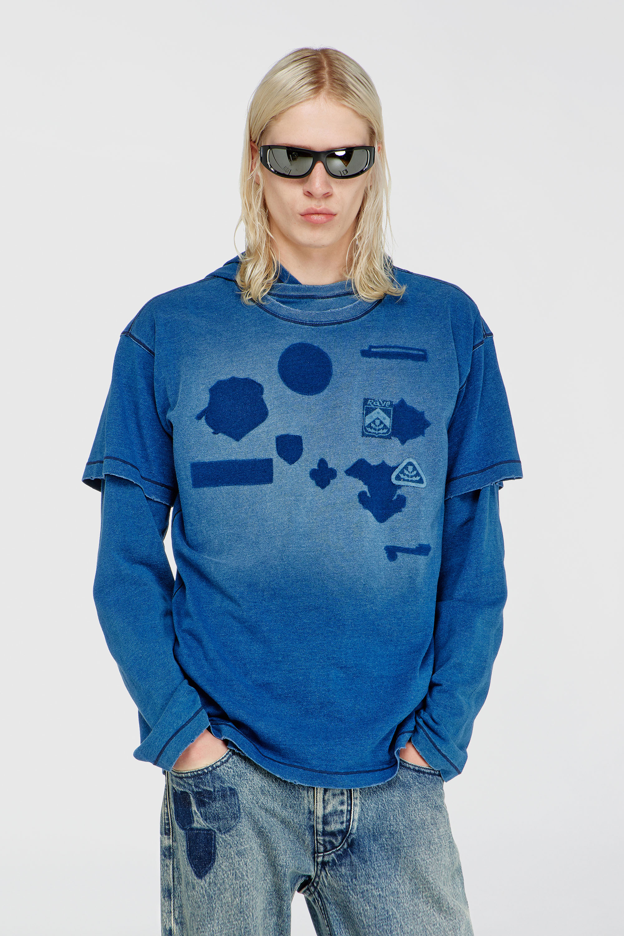 Diesel - T-NOX, T-shirt avec patchs effet ombre Homme in Bleu - 3