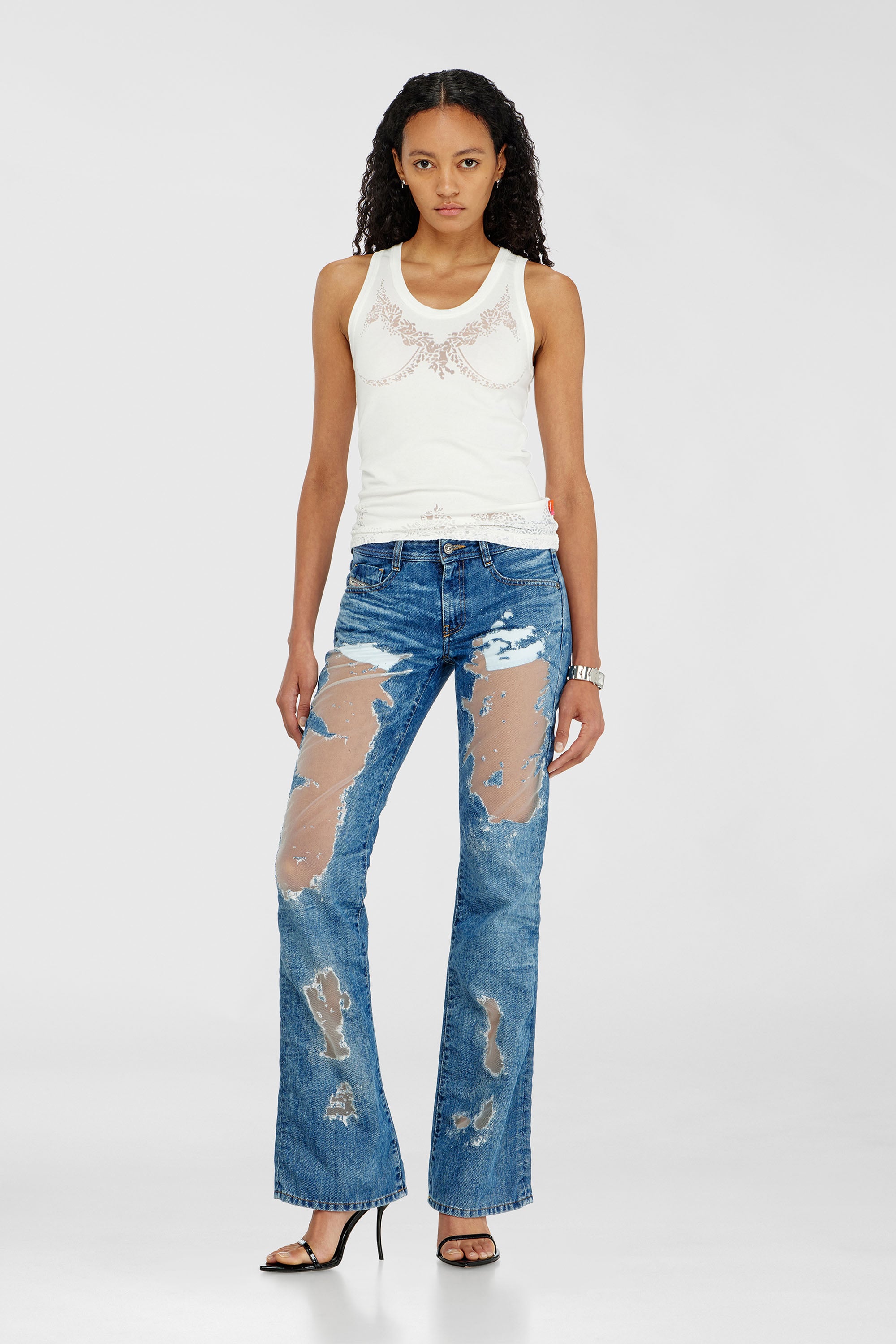 Diesel - PR-T-ANKI-LACE-R, D&eacute;bardeur effet dentelle d&eacute;vor&eacute; Femme in Blanc - 1