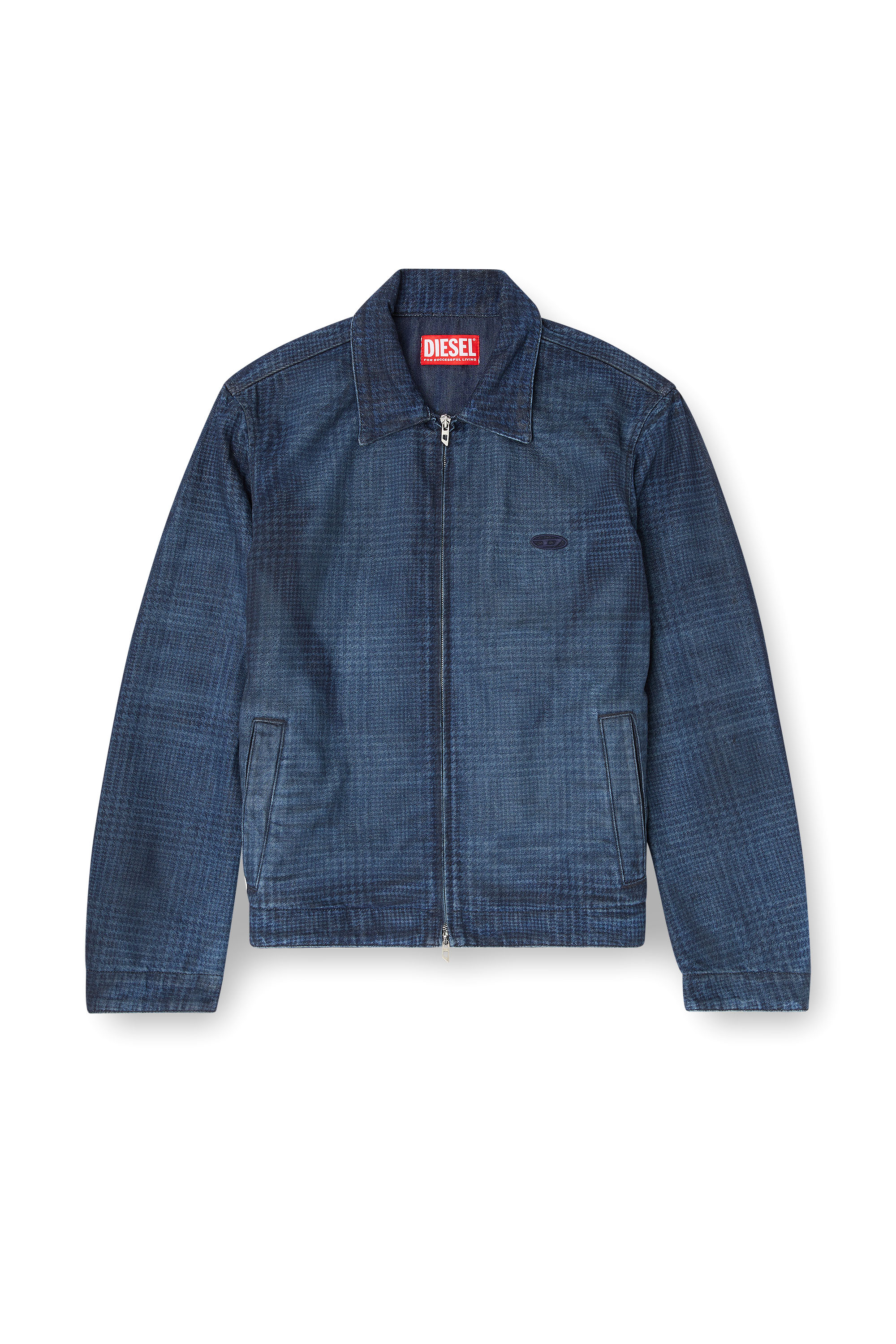 Diesel - D-ROHEEN-S, Veste en denim à carreaux Prince de Galles Homme in Bleu - 2