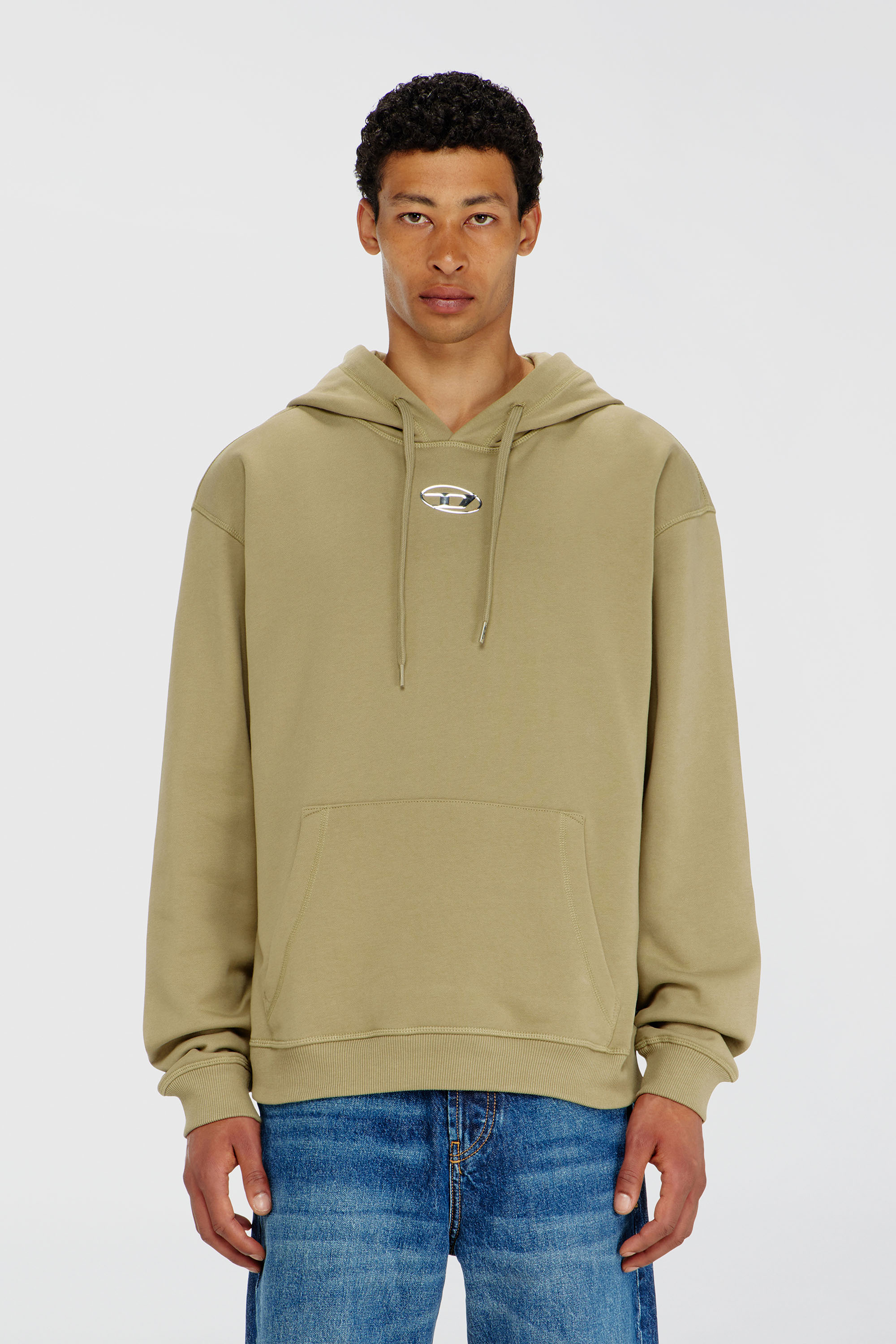 Diesel - S-NORM-HOOD-IOD, Sweat &agrave; capuche en coton avec Oval D m&eacute;tallique Homme in Vert - 3