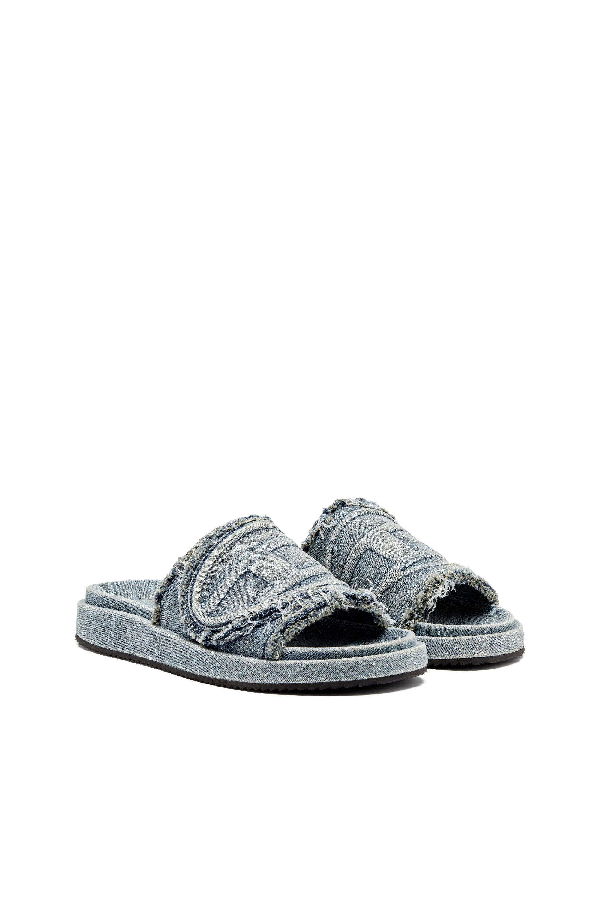 Diesel - SA-SLIDE D OVAL, Claquettes en denim vieilli Mixte in Bleu - 2