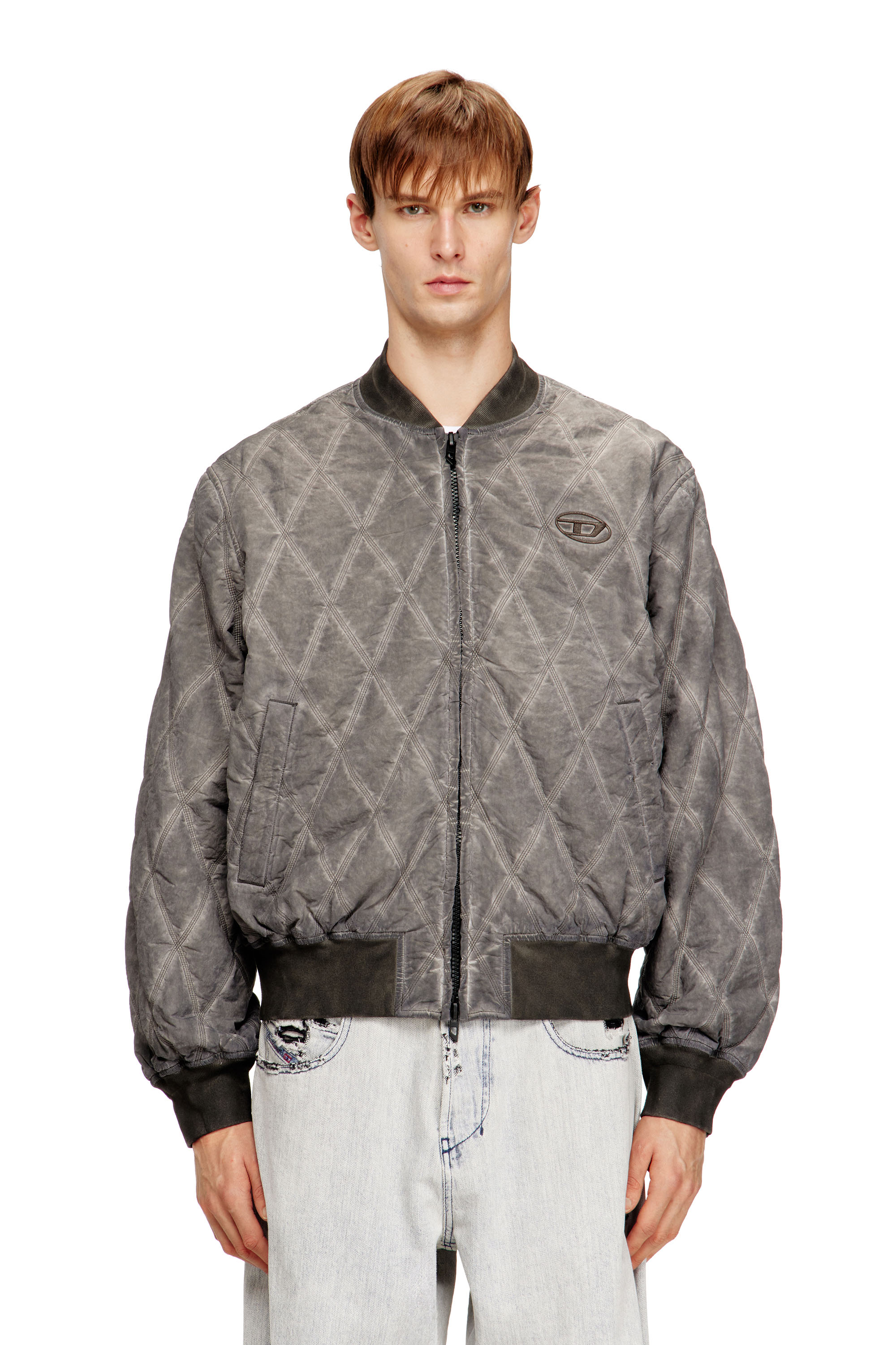 Diesel - J-TYPE-TREAT, Man's Padded argyle-quilted bomber jacket in Grey - 1