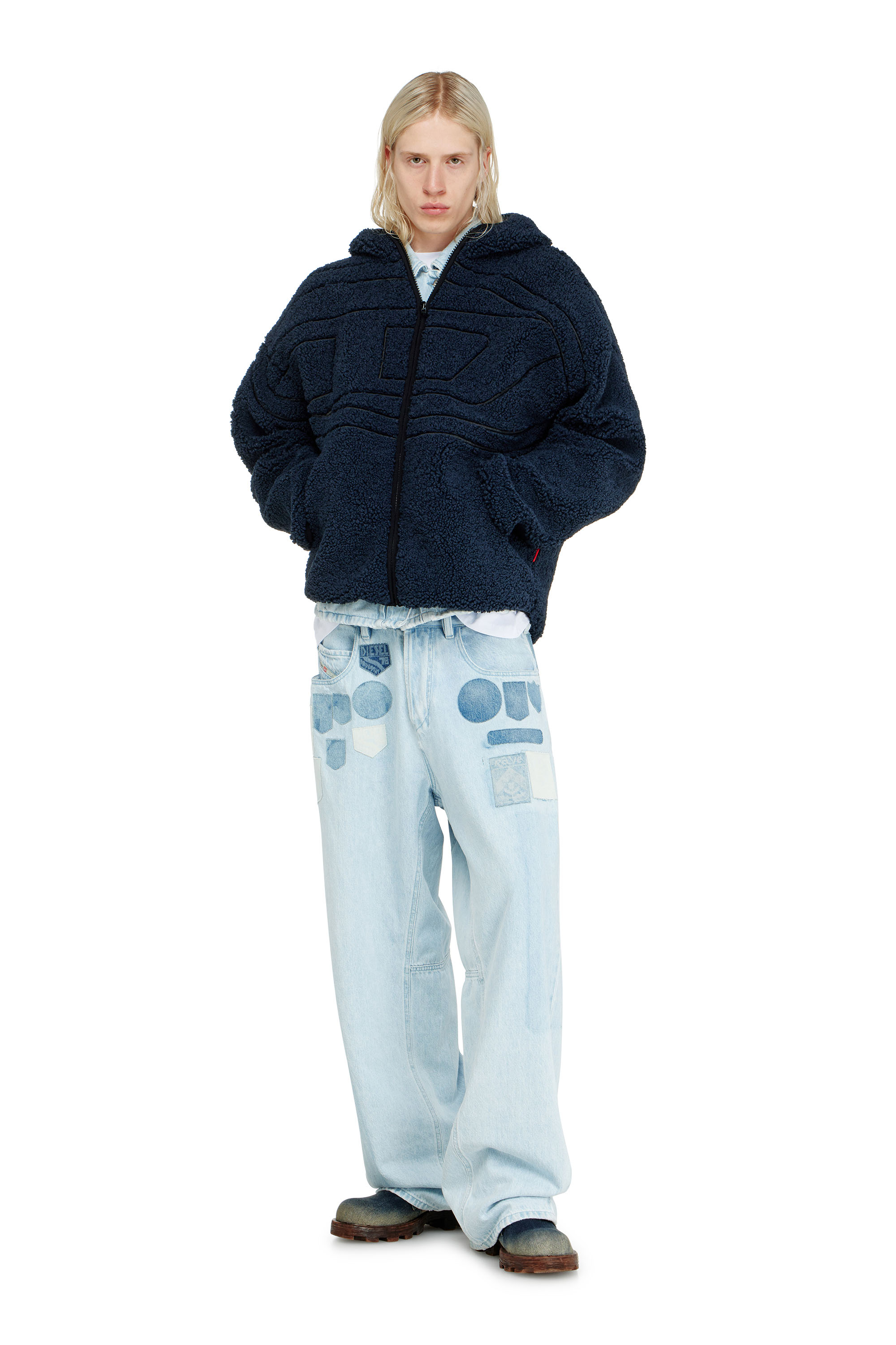 Diesel - S-ZAT, Veste &agrave; capuche en peluche Homme in Bleu - 1