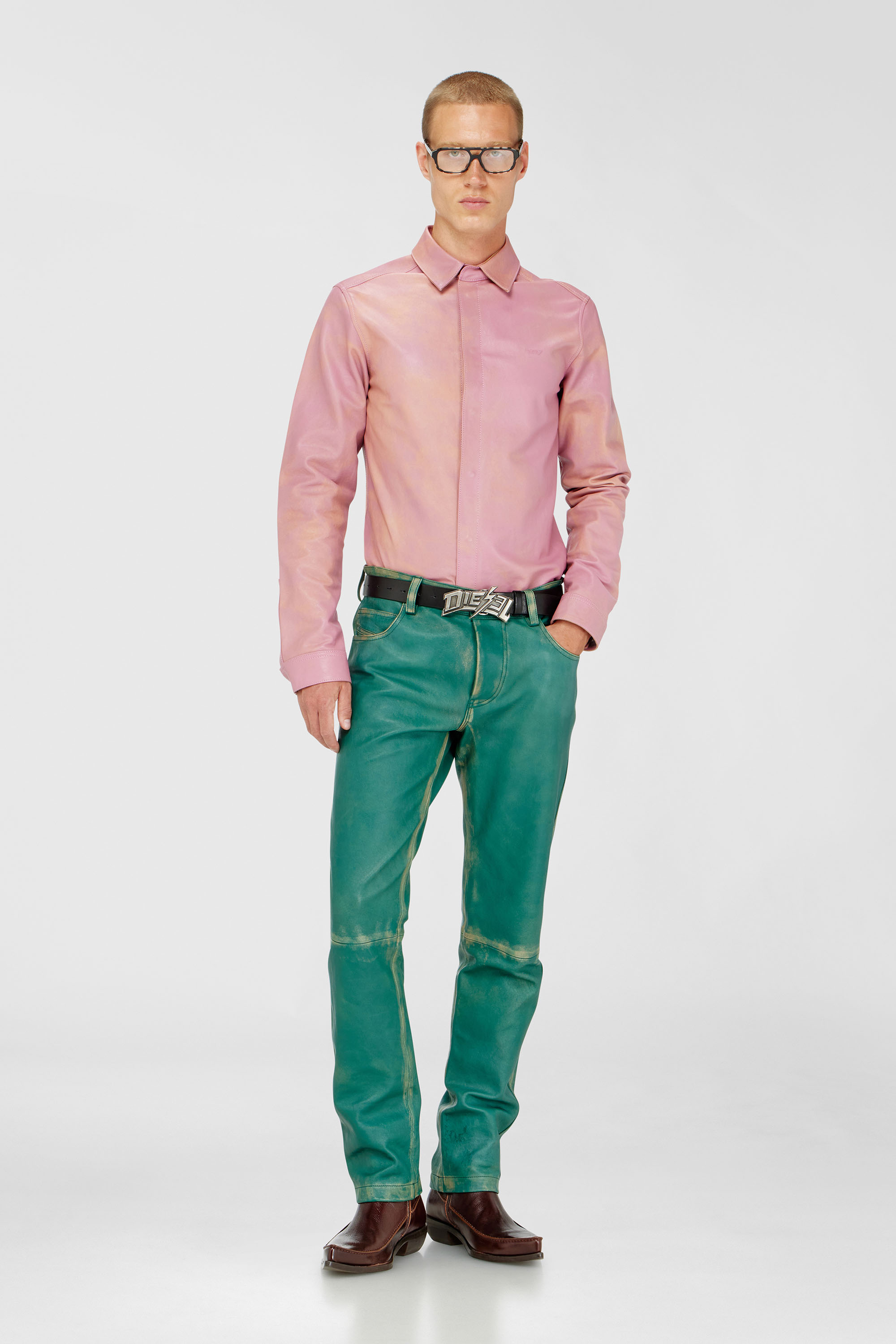 Diesel - S-CIRT, Chemise en cuir trait&eacute; Homme in Rose - 2