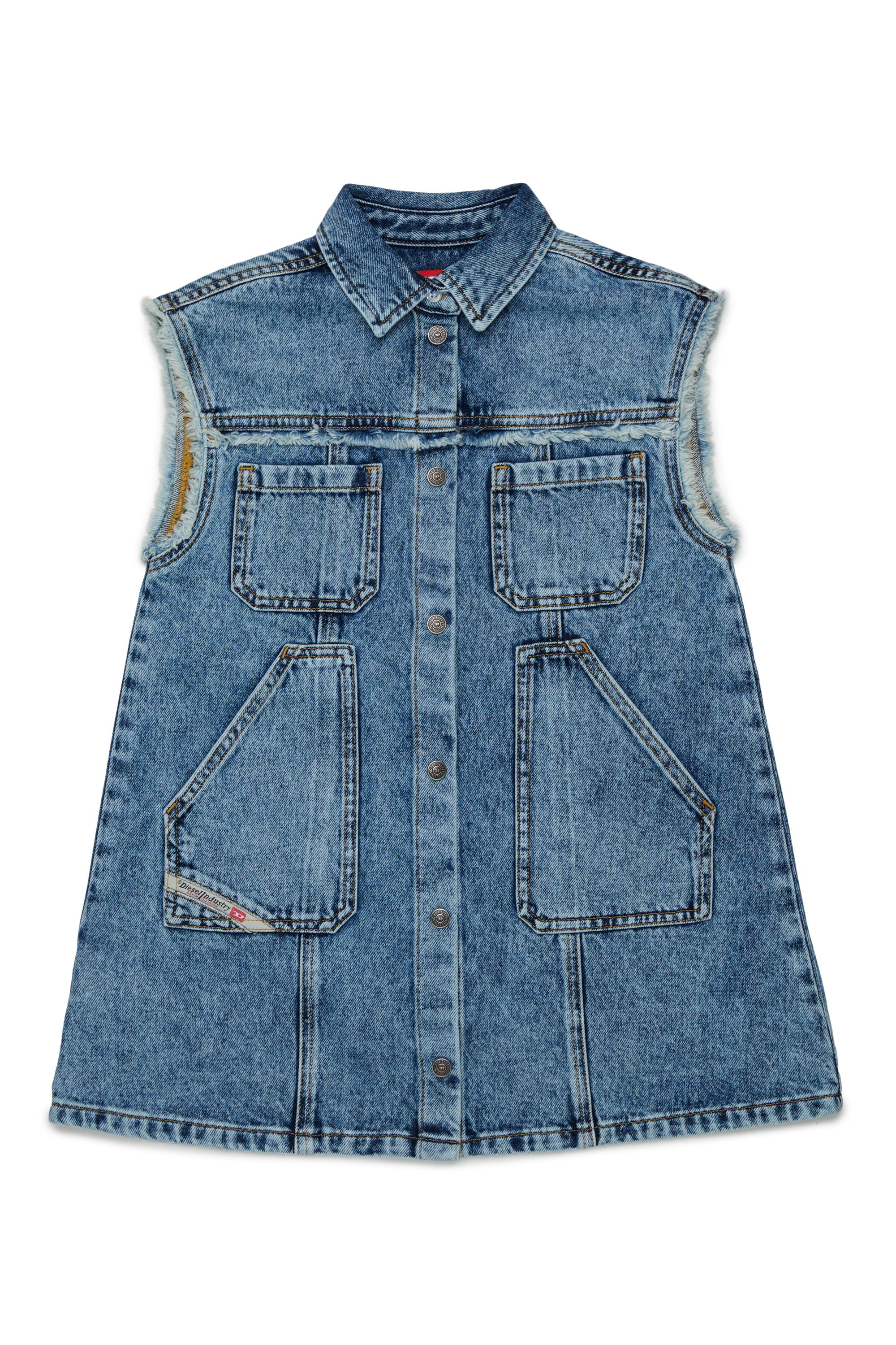 Diesel - DELKA, Robe-chemise sans manches en denim effet marbre Femme in Bleu - 1