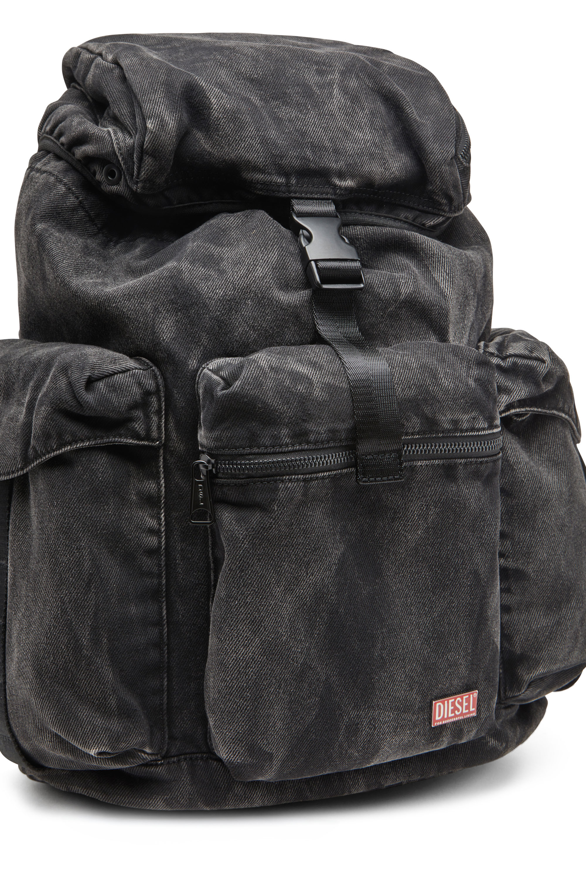 Diesel - UTLT BACKPACK, Utlt Backpack-Sac à dos Utility en denim effet nuage Homme in Noir - 5