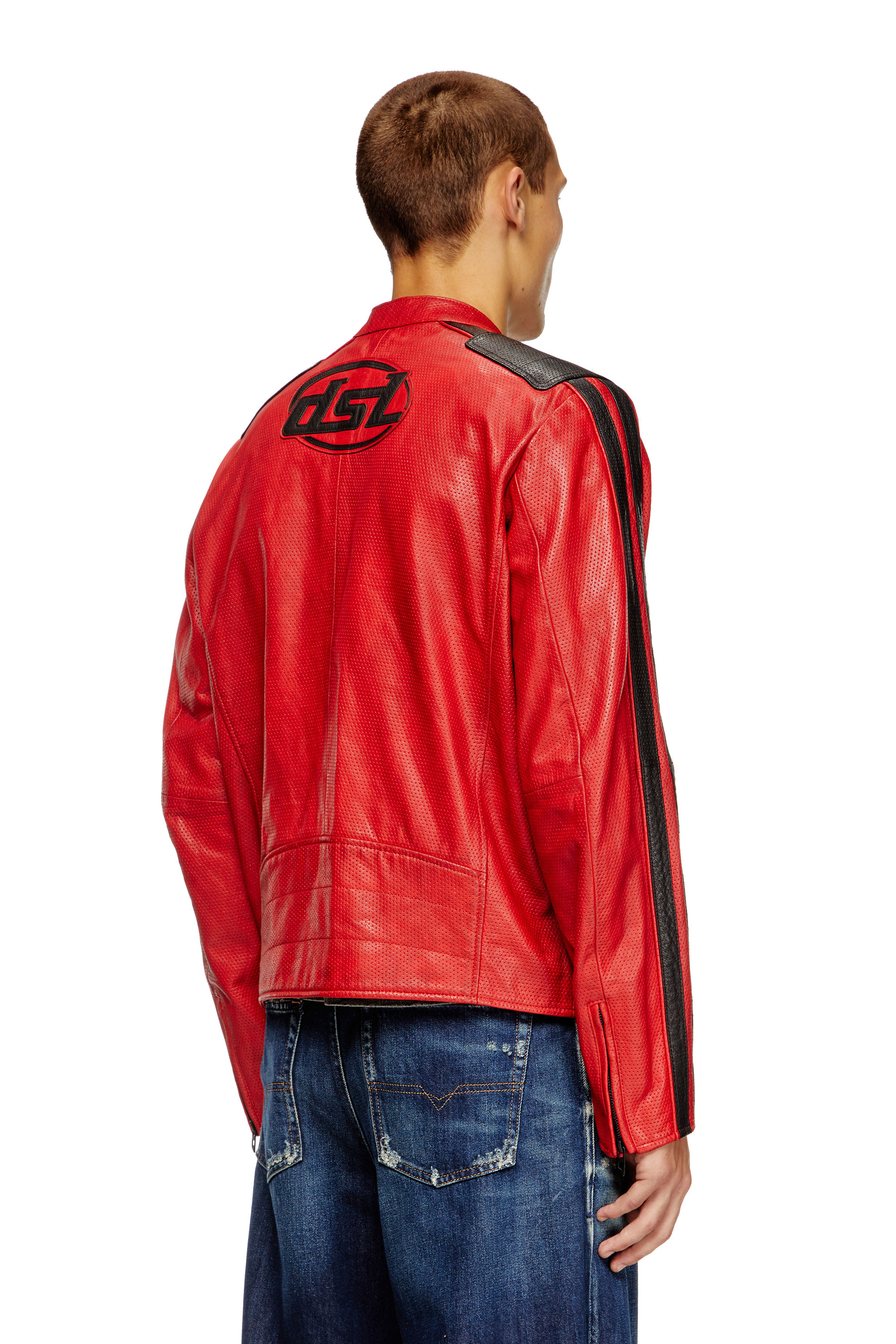 Diesel - L-POP, Veste de motard en cuir perforé Mixte in Rouge - 4
