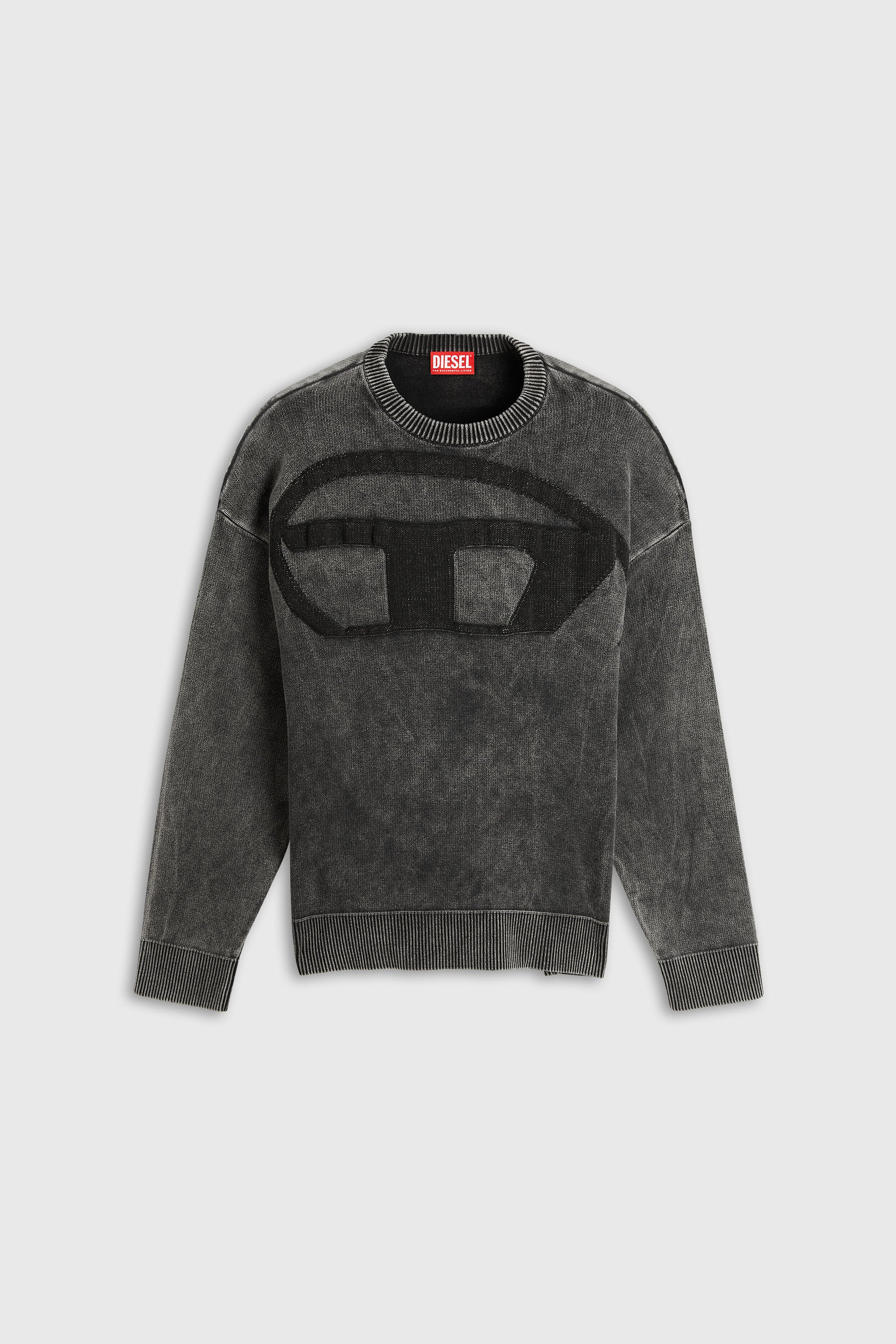 Diesel - K-UTTER, Pull effet denim avec logo Oval D Homme in Noir - 2