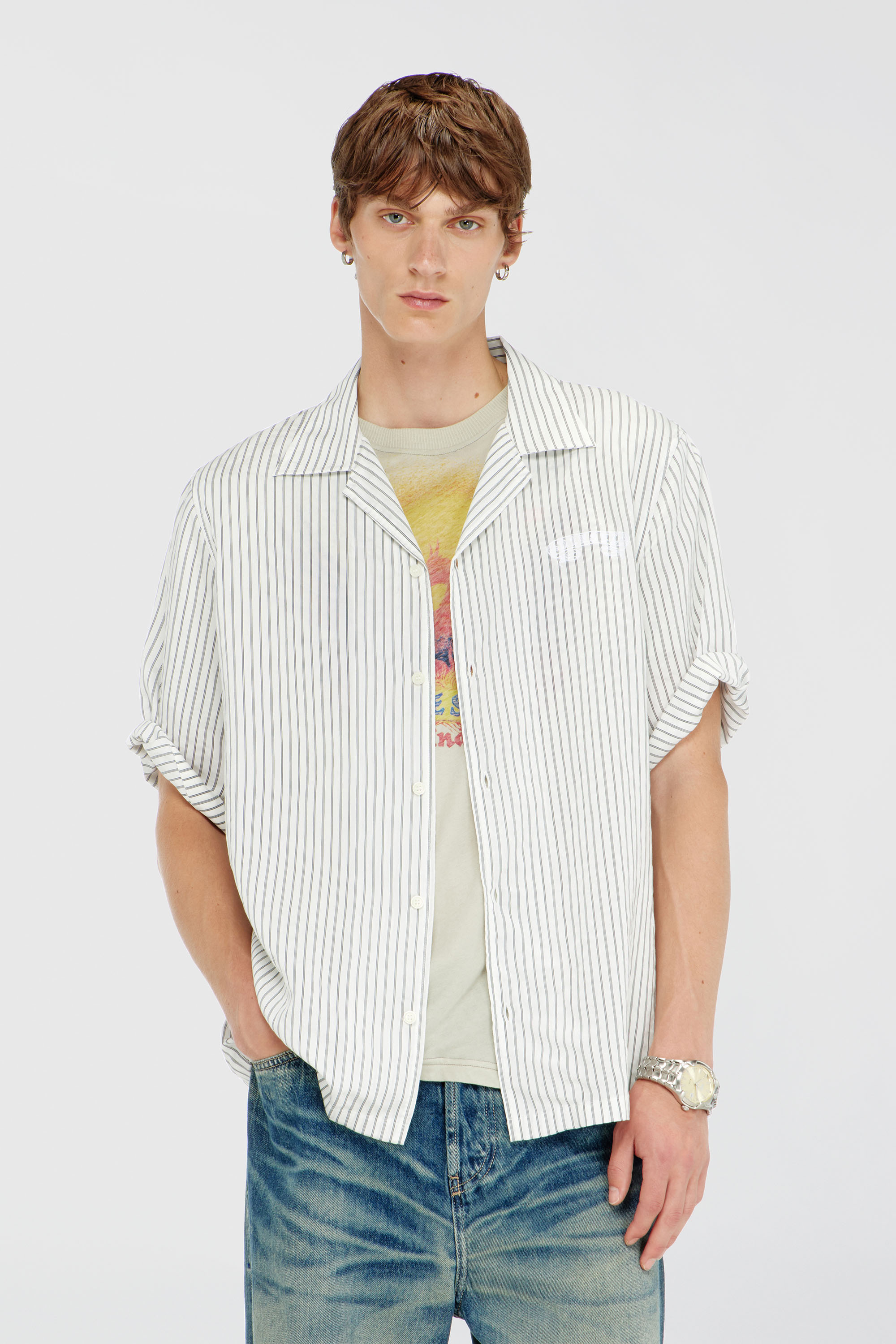 Diesel - S-MAC-EFBV, Chemise &agrave; manches courtes en modal &agrave; rayures fines Homme in Polychrome - 3