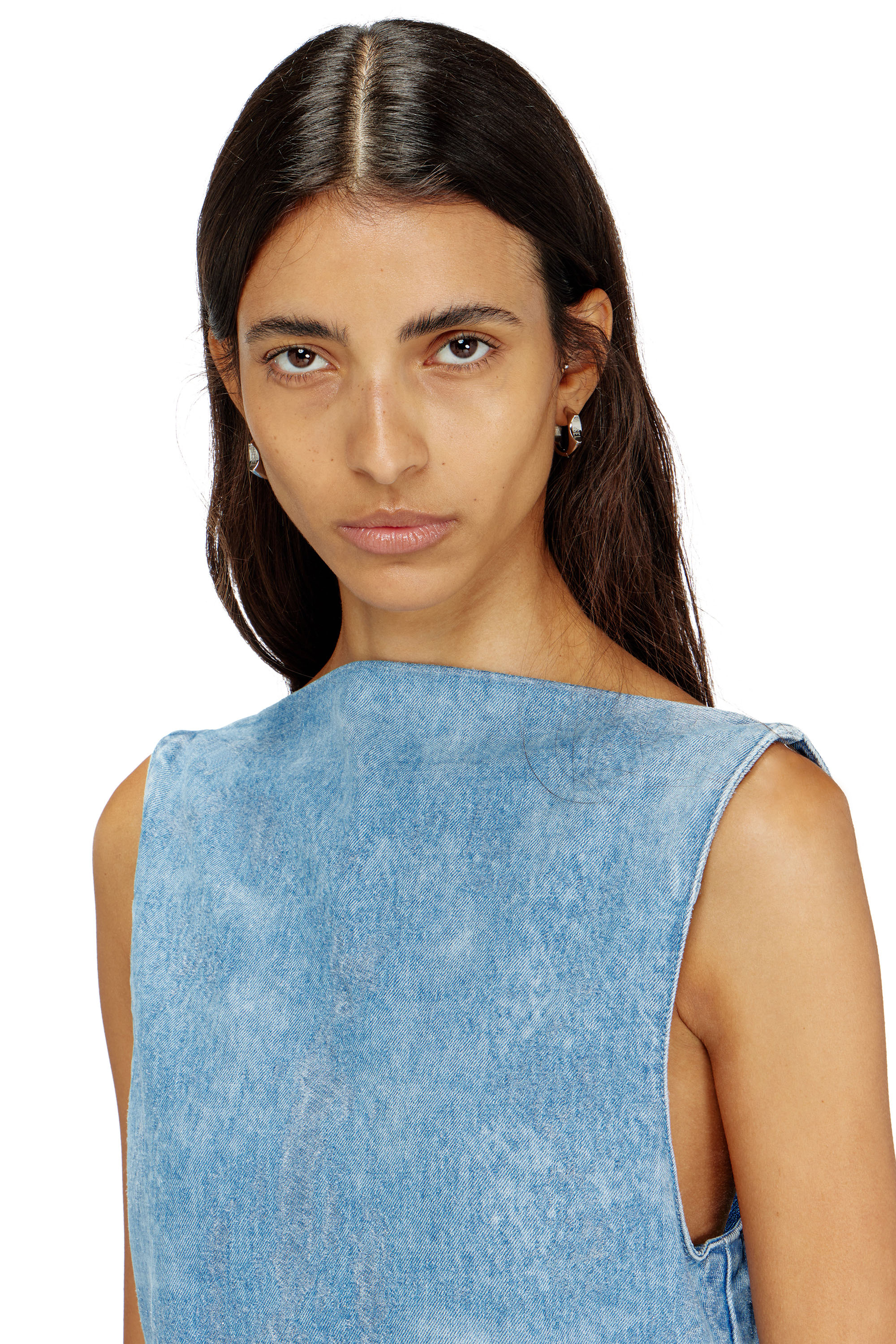 Diesel - DE-SELUNE-FSI, Robe courte en denim satin Femme in Bleu - 4