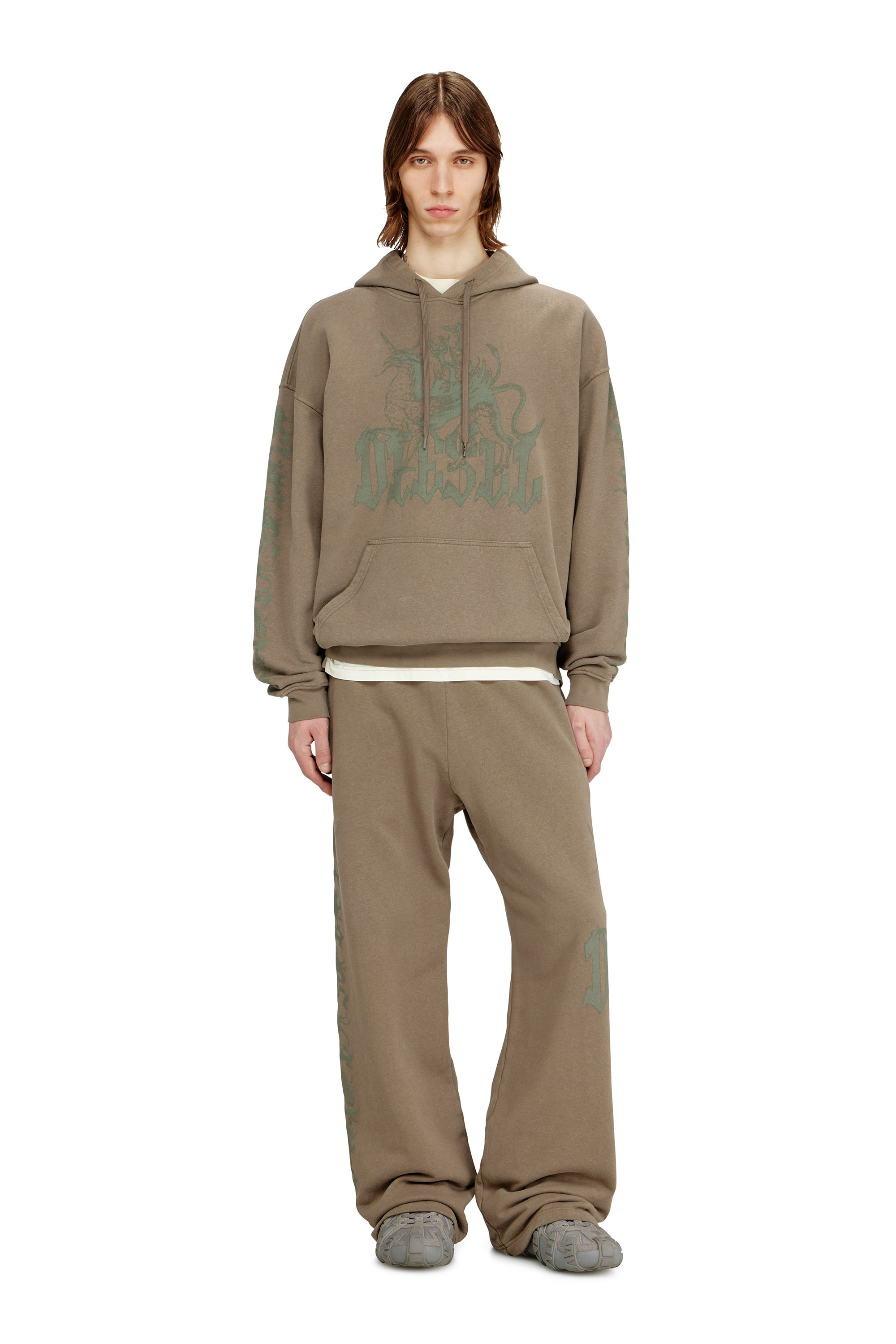 Diesel - S-GRIFFON, Sweat &agrave; capuche trait&eacute; avec imprim&eacute; griffon Homme in Marron - 1