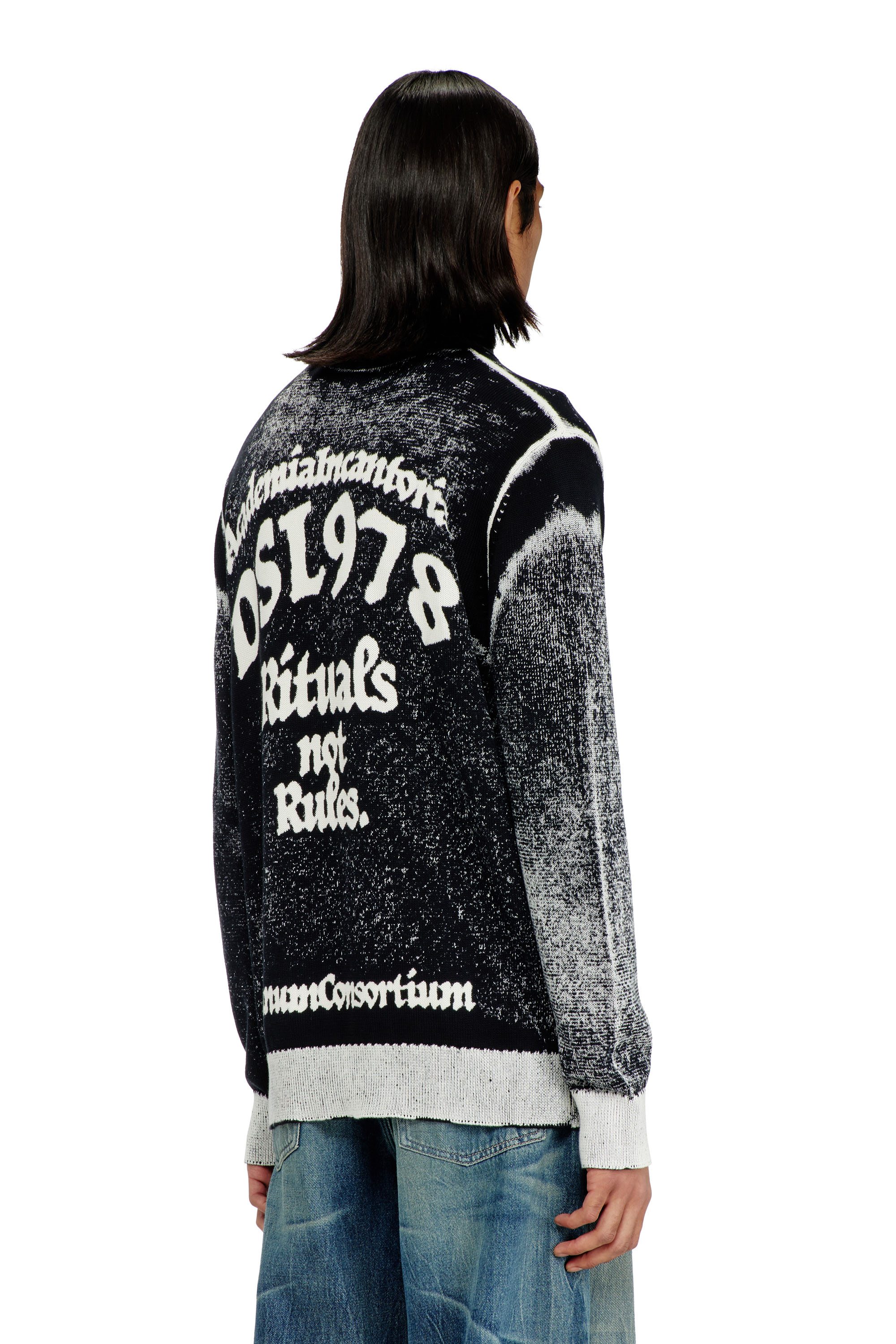 Diesel - K-LAUROS, Man's Treated zip cardigan with griffin motif in Black/White - 4