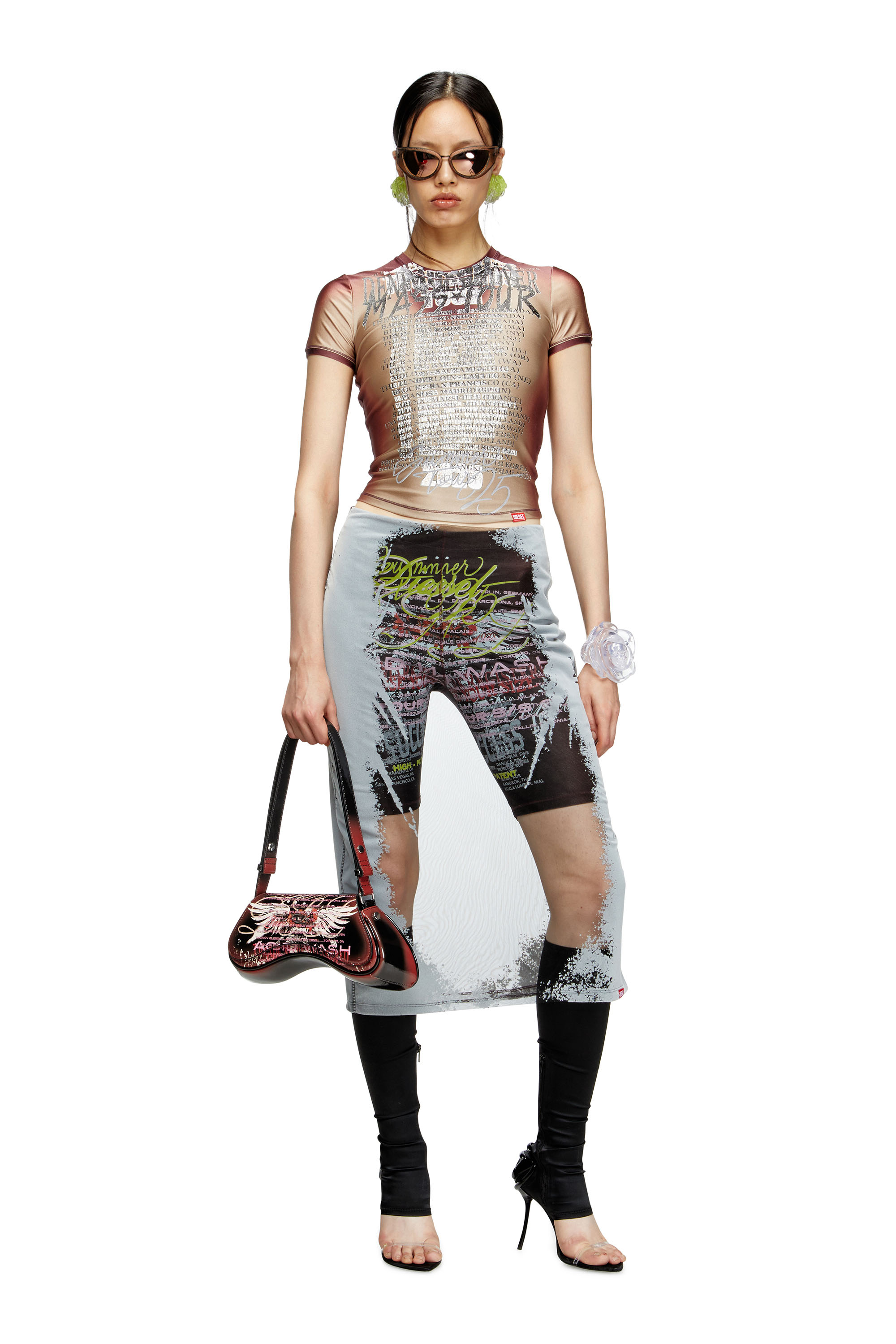 Diesel - T-KALYC, Woman's Short-sleeve top with lyrics print in Brown - 1