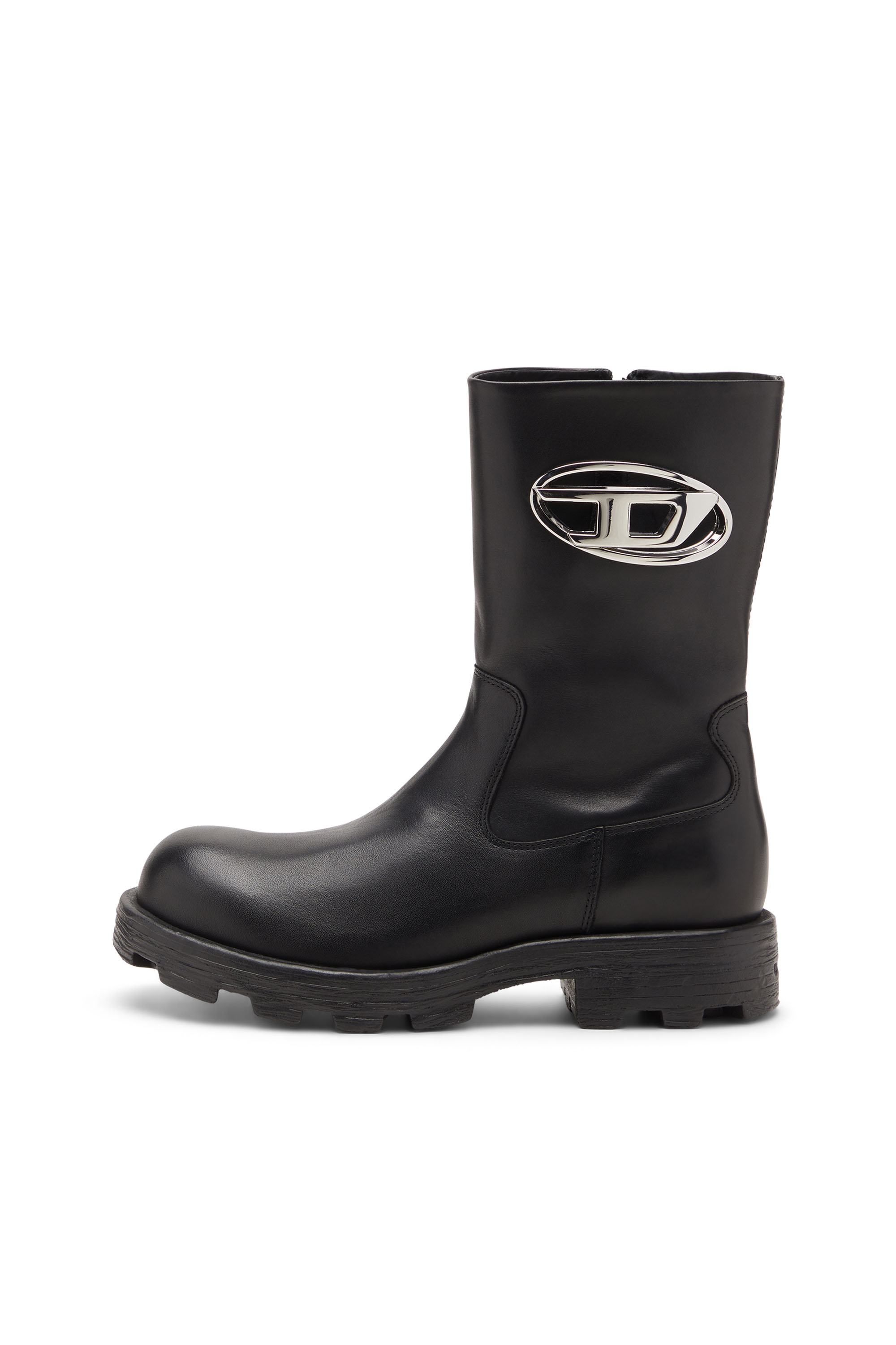 Diesel - D-HAMMER BKR D W, D-Hammer-Bottes de motard en cuir brillant Femme in Noir - 2