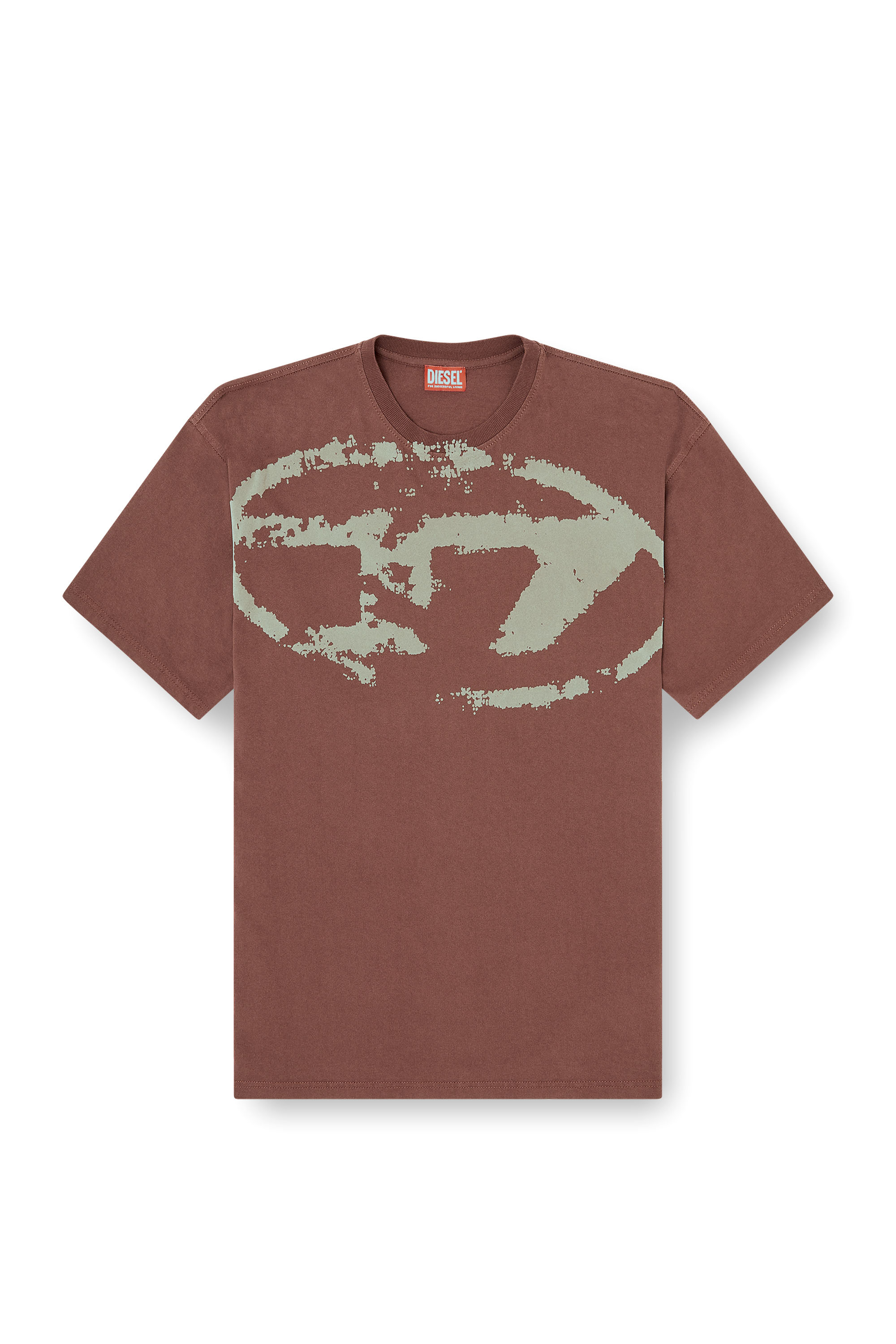 Diesel - T-BOXT-N14, T-shirt avec logo floqué effet vieilli Homme in Marron - 3
