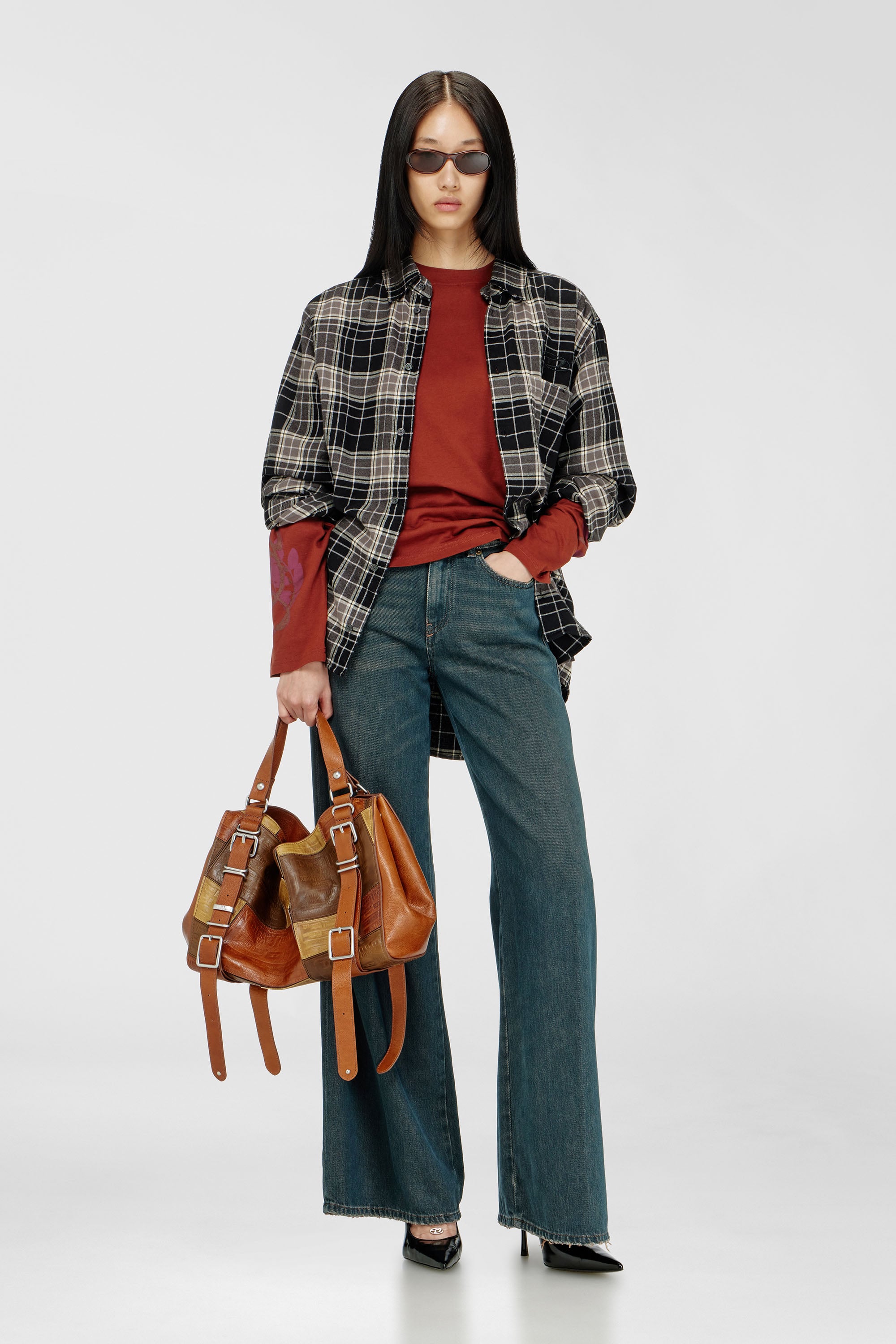 Diesel - D-ONE TOPHANDLE M, D-One-Sac medium &agrave; poign&eacute;e sup&eacute;rieure en cuir patchwork Mixte in Marron - 2