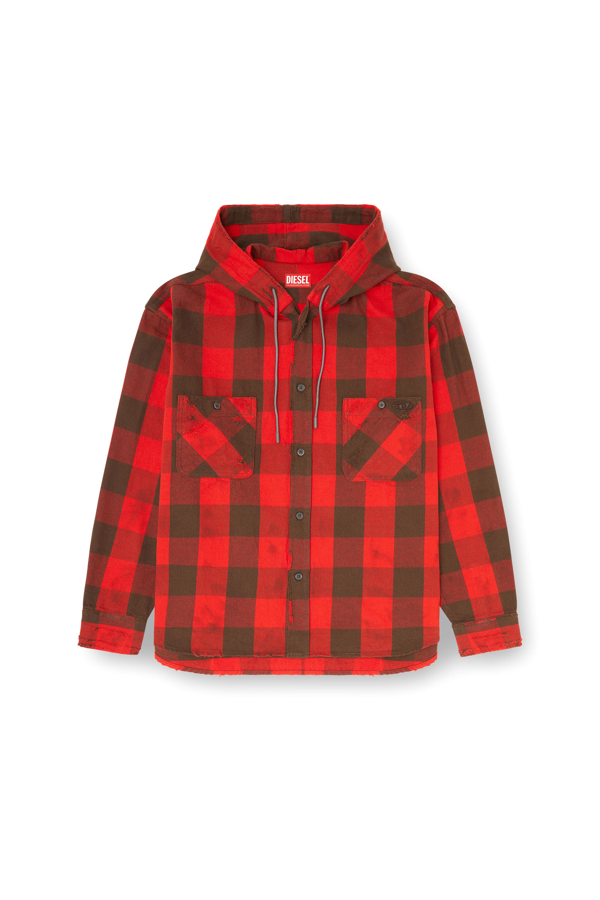 Diesel - S-DRUM-HOODY, Chemise &agrave; capuche effet us&eacute; en flanelle &agrave; carreaux Homme in ToBeDefined - 3