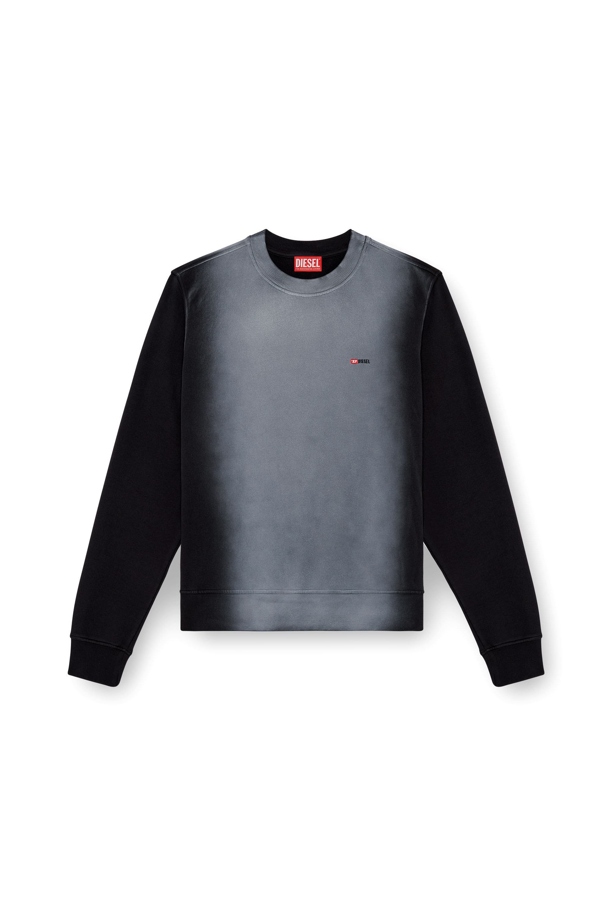Diesel - S-GINN-K48, Homme Sweat-shirt en coton avec empiècements délavés in Noir - Image 3